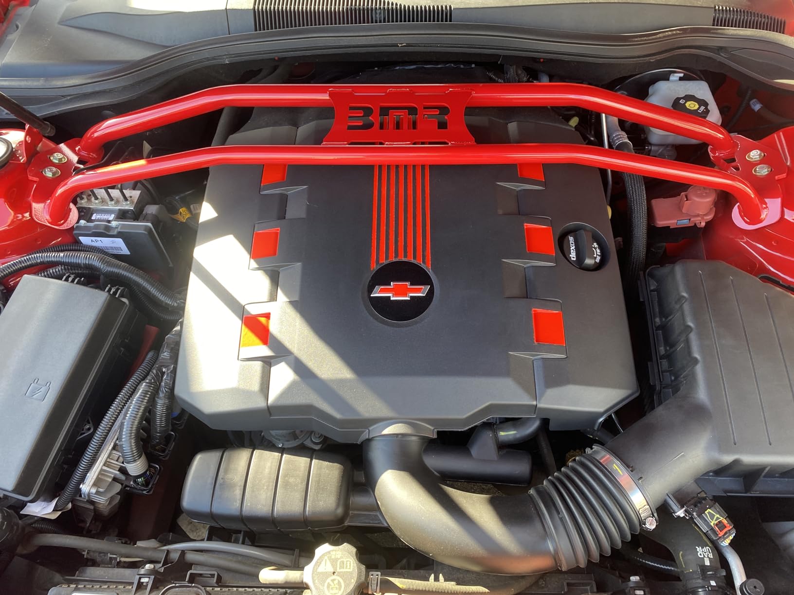 BMR Suspension Strut Tower Brace, Tubular, Steel, Red Powder Coat, compatible Chevy Camaro 2011-15, Each customer photo 1