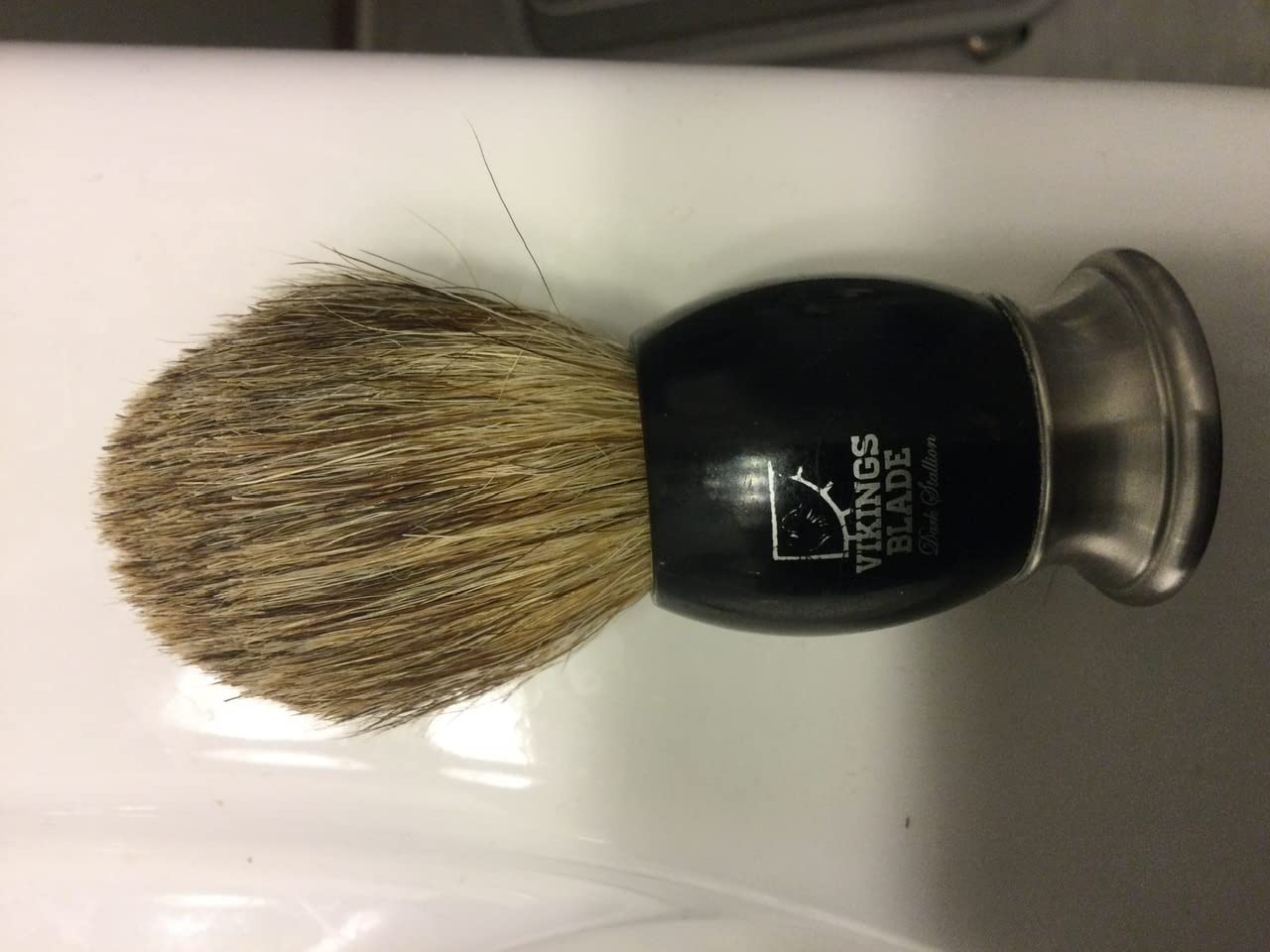 Luxury Shaving Brush for Men by VIKINGS BLADE, Ultra Heavy Acrylic & 316L Steel Handle, Super Strong Knot Backbone, Minimal Shedding, Fast Lather, Extremely Smooth & Plush on Skin (Dark Stallion) customer photo 2