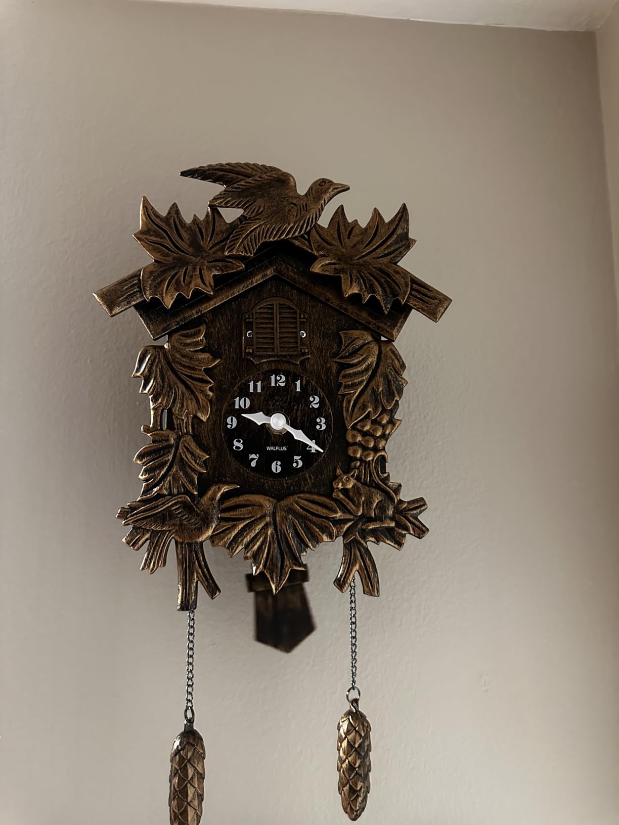 WALPLUS Chiming Cookoo Clock Brown Vintage Bird Flapping Cuckoo Clocks Volume Adjustable Coo Coo Clocks Wall Decoration Battery Operated Pendulum Cuckoo Clock for Home Living Room Office customer photo 1