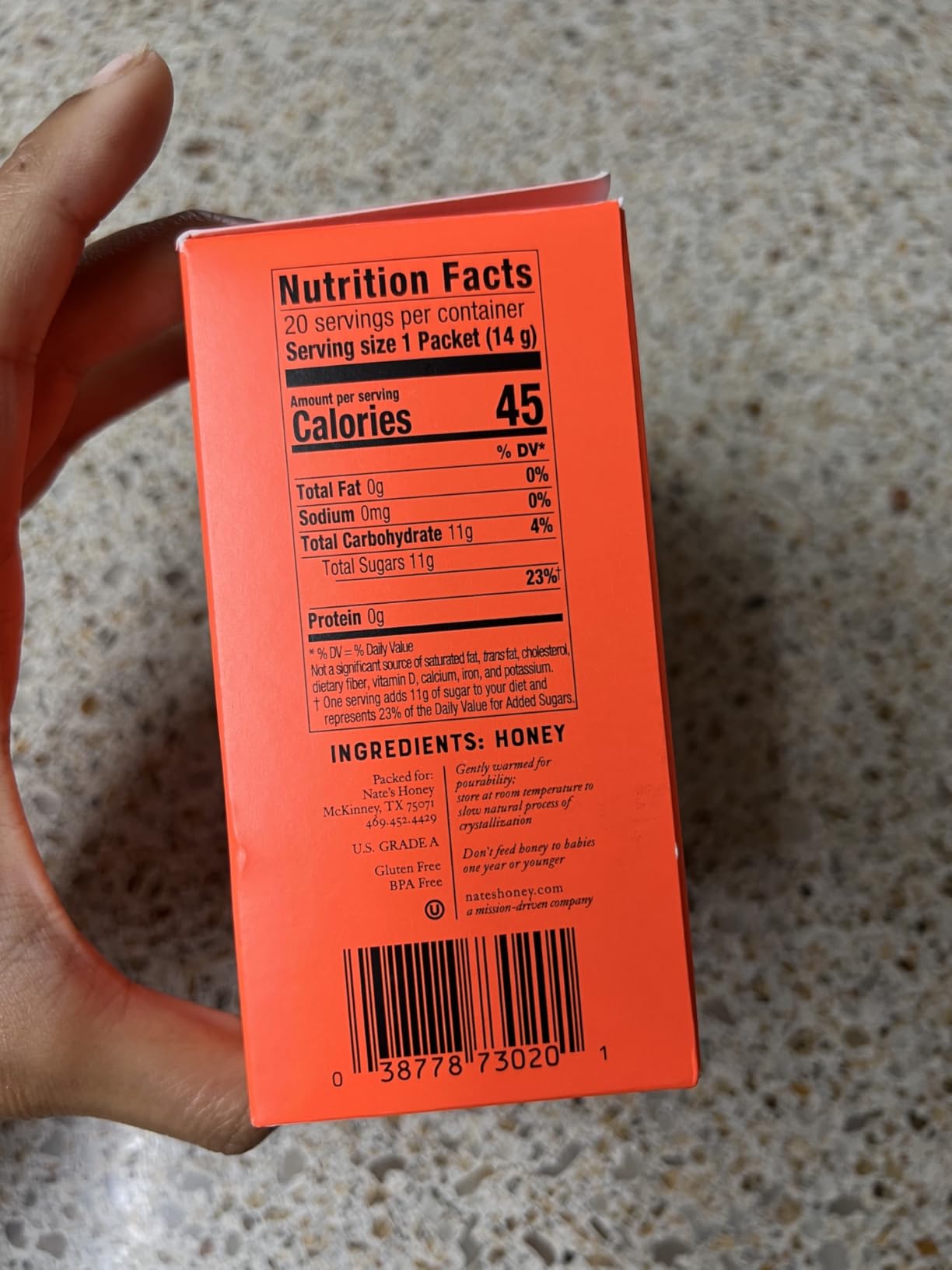 Nate's Honey Minis - 0.49oz Packets, 20ct box | Single-Serve 100% Pure, Raw & Unfiltered Honey customer photo 1