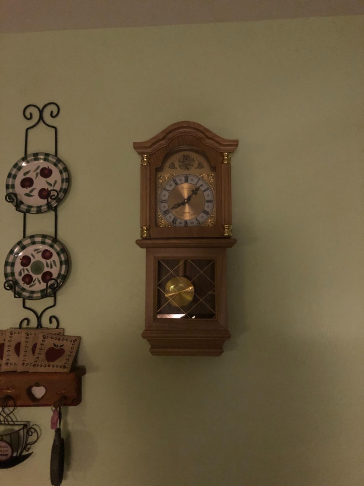 Bedford Clock Collection Classic Chiming Wall Clock with Swinging Pendulum, Golden Oak customer photo 1