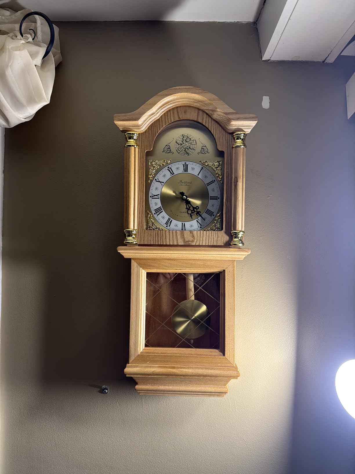 Bedford Clock Collection Classic Chiming Wall Clock with Swinging Pendulum, Golden Oak customer photo 2