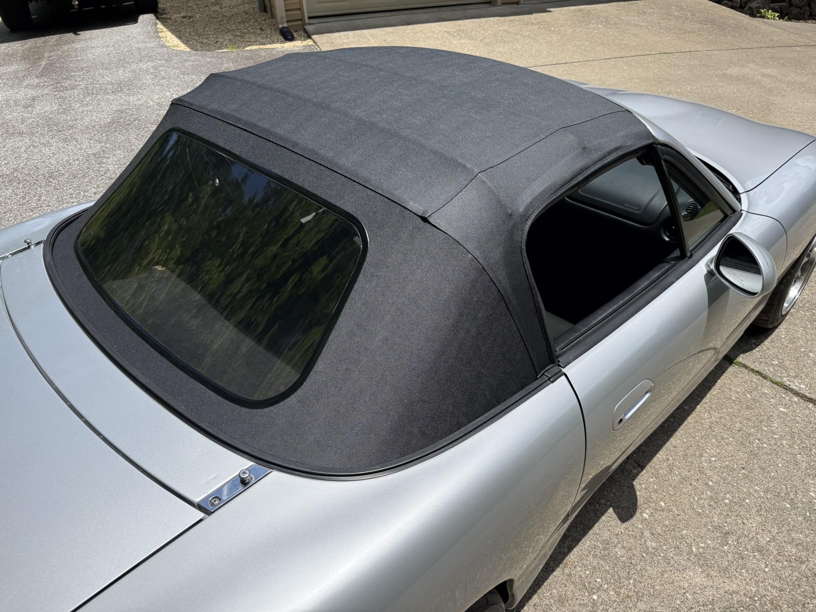 Fits Miata Soft Top Compatible With Mazda Miata Convertible Top with Clear Plastic Window - Black, Cabrio Vinyl - One-Piece fits 1989-2005 Mazda Miata Convertible Top Replacement - No Rain Rail customer photo 2