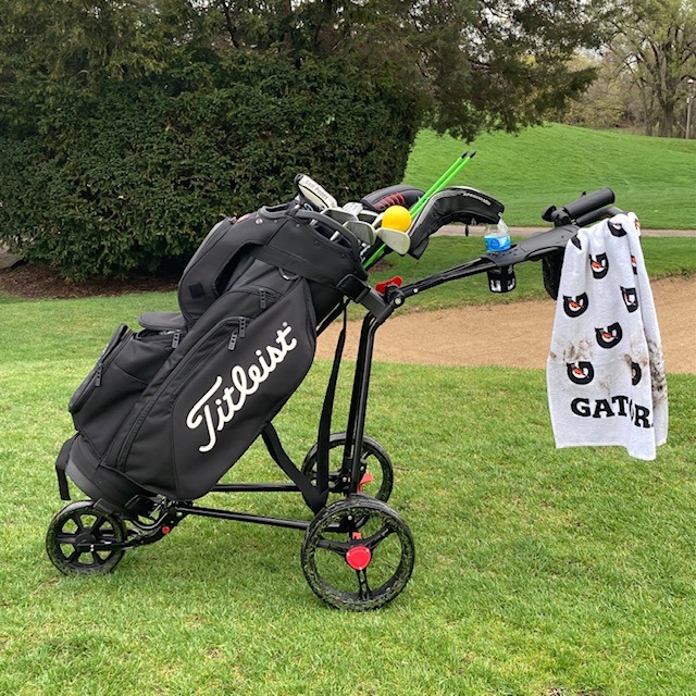 Tangkula Golf Push Cart, Lightweight Collapsible Golf Pull Cart, 3 Wheels Golf Trolley with Foot Brake Umbrella Holder & Cup Holder, Adjustable Handle and Storage Bag customer photo 2
