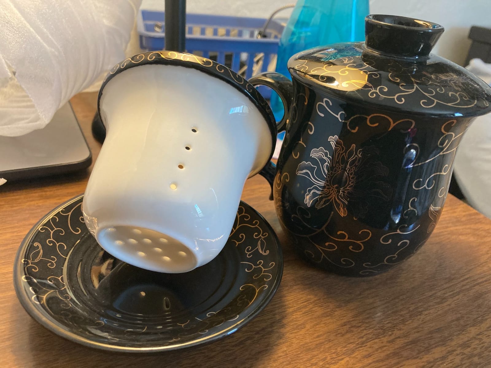 Porcelain Tea Cup with Infuser Lid and Saucer Sets - Chinese Jingdezhen Ceramics Coffee Mug Teacup Loose Leaf Tea Brewing System for Home Office customer photo 1