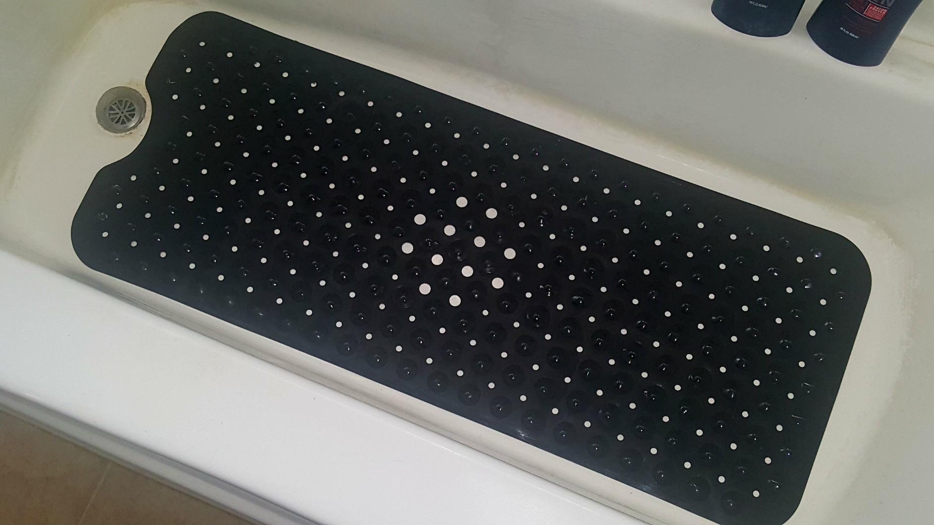AmazerBath Shower Mat Non Slip 40 x 16 Inches, Bathtub Mat Shower Stall Mats with Suction Cups and Drain Holes, Non Slip Bath Mat for Tub for Elderly & Kids, Clear Blue customer photo 2