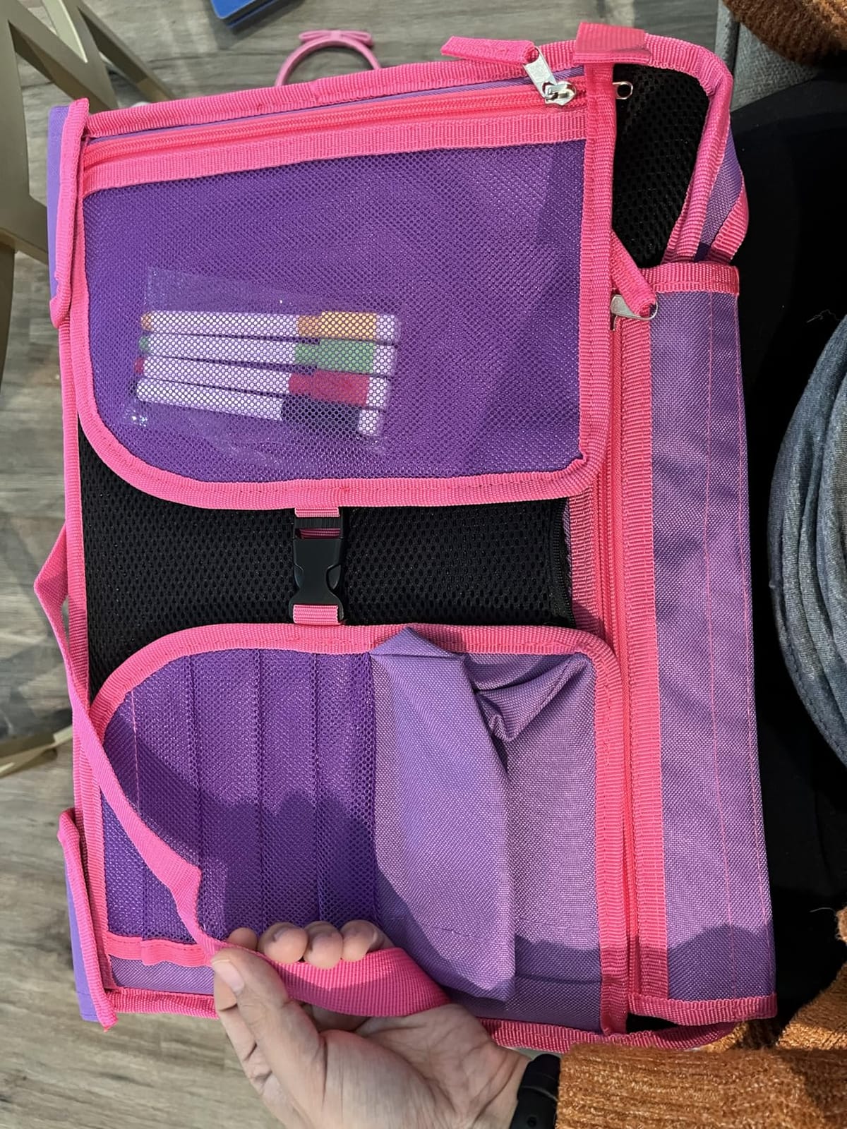 Kids Travel Tray - Waterproof Lap Table with No-Drop Large Tablet Holder - Car Seat Tray - Road Trip Essentials Kids - Car Desk Organizer for Airplane - Toddler Travel Essentials (Pink) customer photo 1