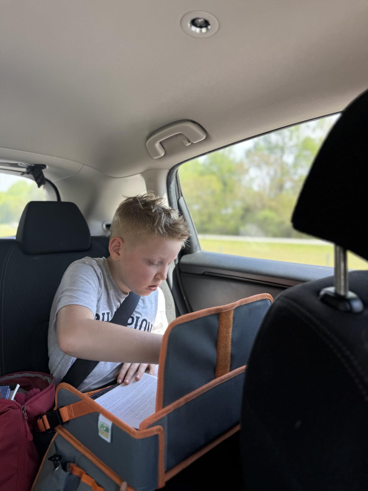 Kids Travel Tray - Waterproof Lap Table with No-Drop Large Tablet Holder - Car Seat Tray - Road Trip Essentials Kids - Car Desk Organizer for Airplane - Toddler Travel Essentials (Pink) customer photo 2