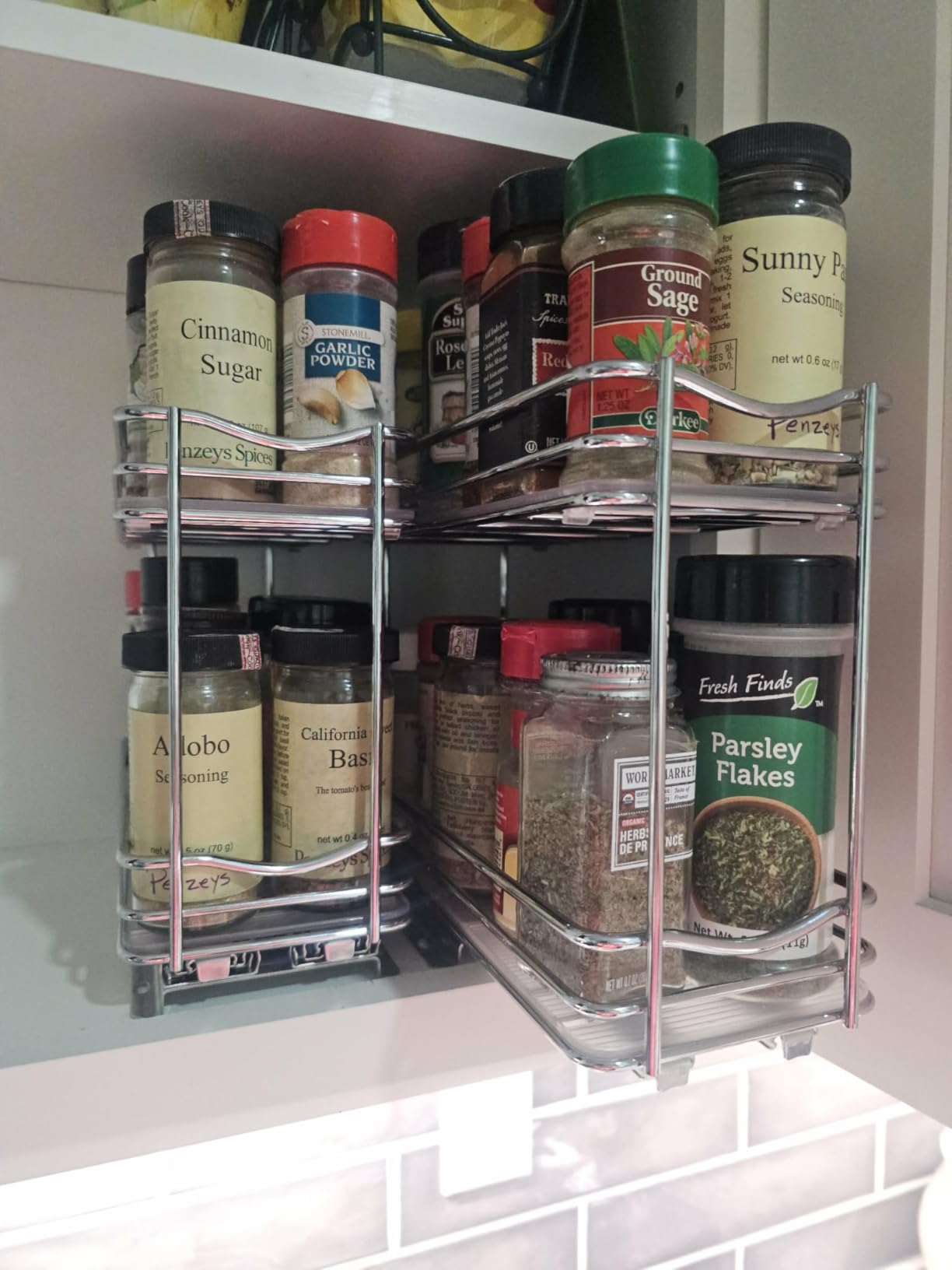 LYNK PROFESSIONAL® Pull Out Spice Organization for Cabinets - 4-3/8 inch Wide – Spice Rack for Inside Cabinets, Slide Out Spice Rack Organizer for cabinet – Pull Out Spice Rack, Sliding 2 Tier Chrome customer photo 2