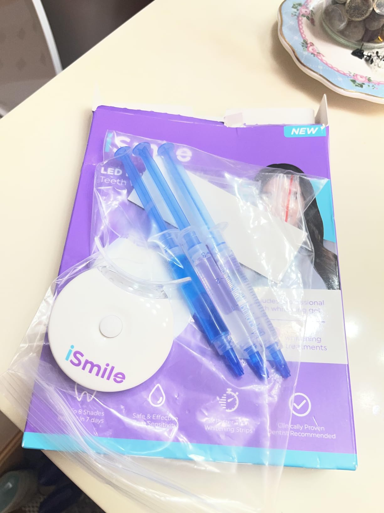 iSmile Teeth Whitening Kit - LED Light, 35% Carbamide Peroxide, (3) 3ml Gel Syringes, (1) Remineralization Gel, and Tray. customer photo 2