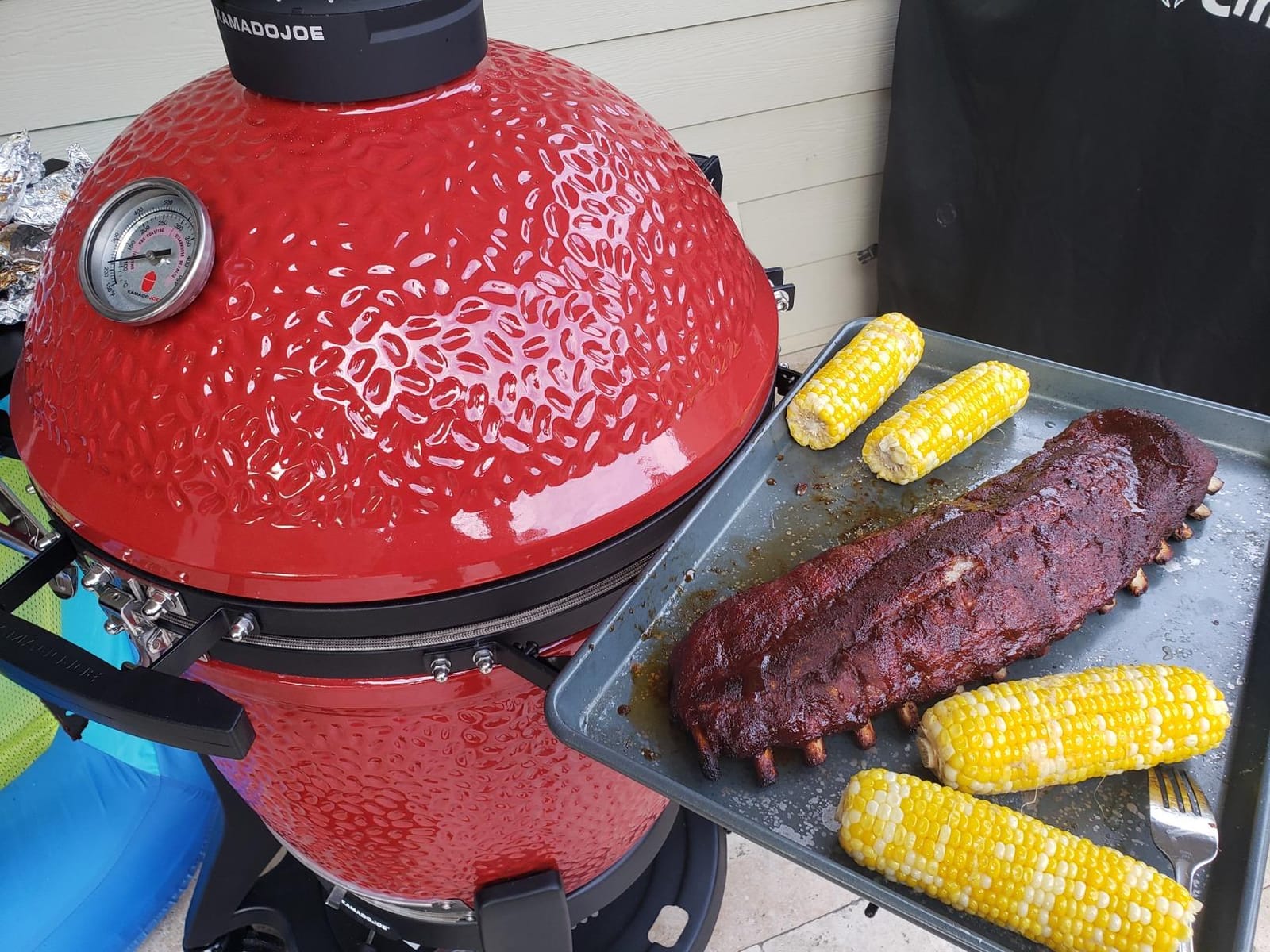 Kamado Joe® Classic Joe™ Series III 18-inch Charcoal Grill & Smoker, Red, with Cart, Side Shelves, Grill Gripper, and Ash Tool, 3 Tier Cooking System, Stainless Steel Cooking Grates, Model KJ23RHCI-A customer photo 2