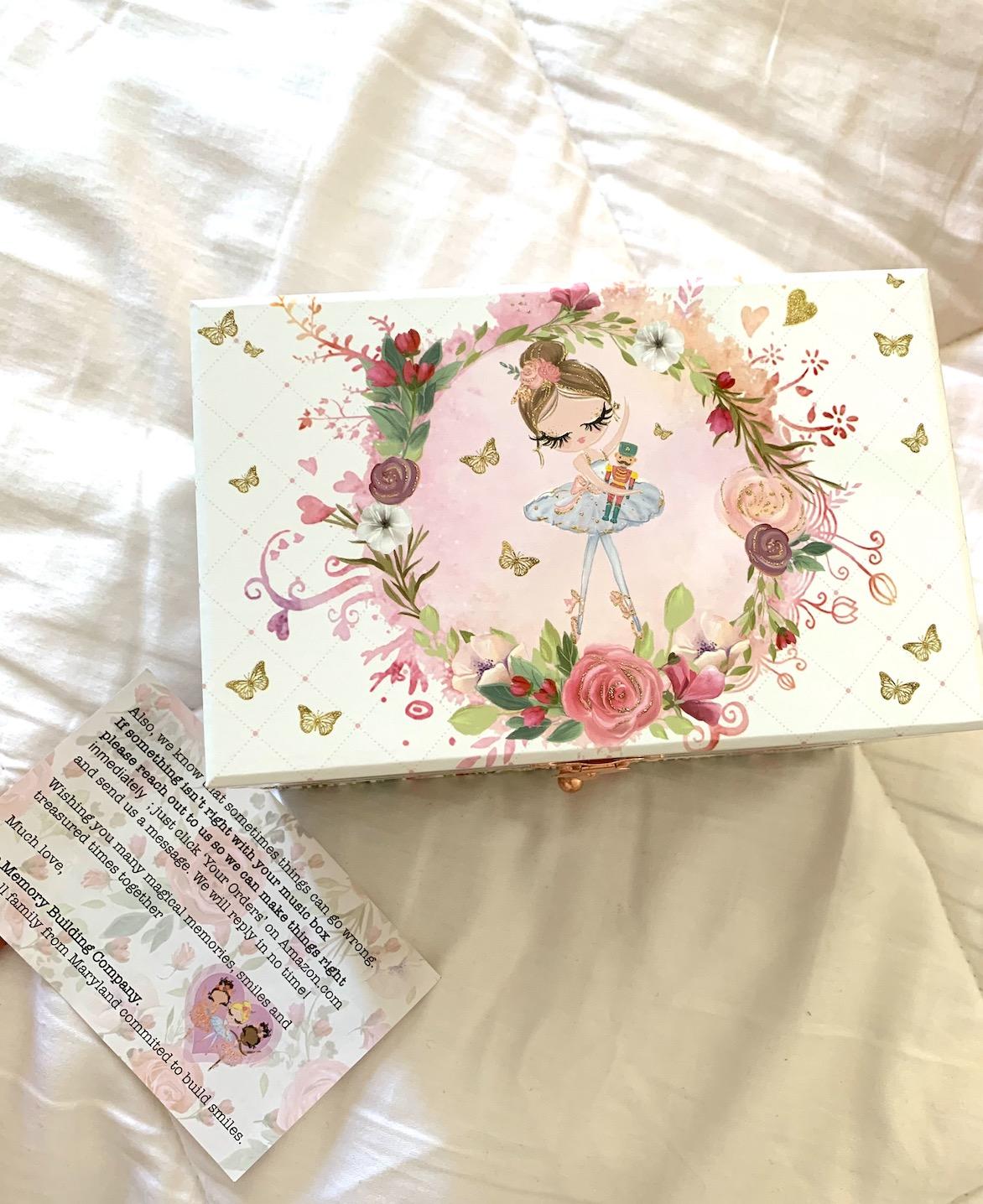 The Memory Building Co Ballerina Musical Jewelry Box Plays Classic Melody, Storage Organizer Music Box for Kids Ages 6-12, MDF Wood w/ 2 Fabric Lined Ring Bracelet Necklace Treasure Compartments customer photo 2