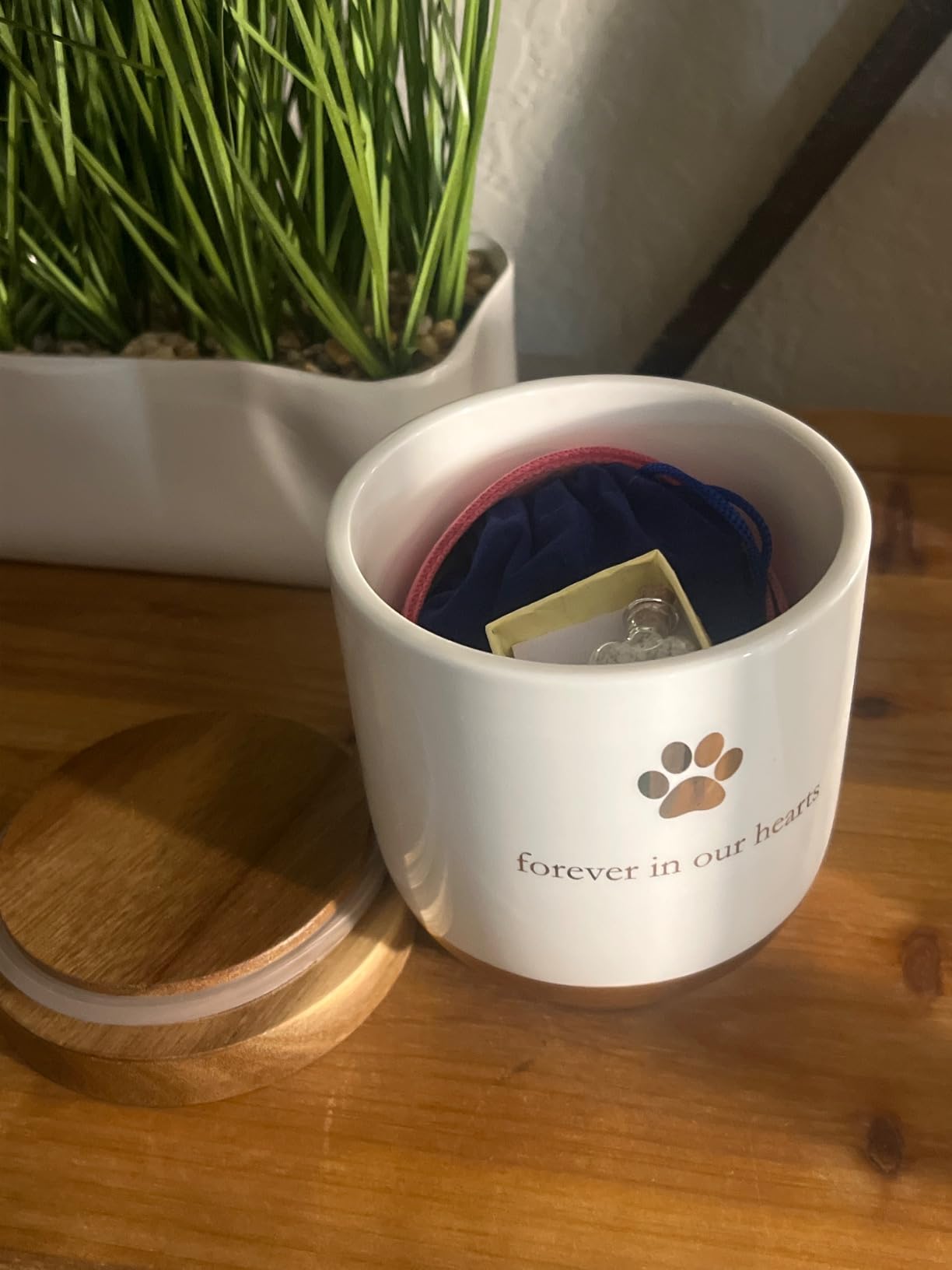Pearhead Pet Ceramic Forever in Our Hearts Urn, Pet Memorial, Gold customer photo 2