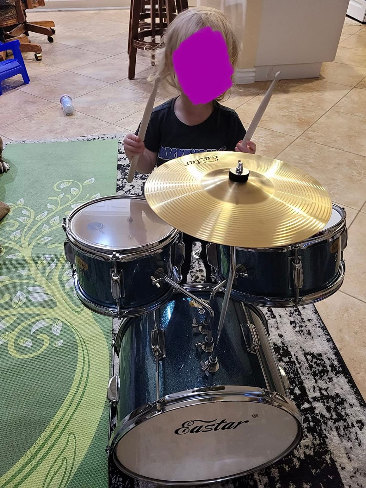 Eastar Drum Set 14 inch for Beginners,3 Piece Junior Drum Kit with Bass Tom Snare Drum,Adjustable Throne, Cymbal, Pedal & Two Pairs of Drumsticks, Metallic Purple customer photo 2
