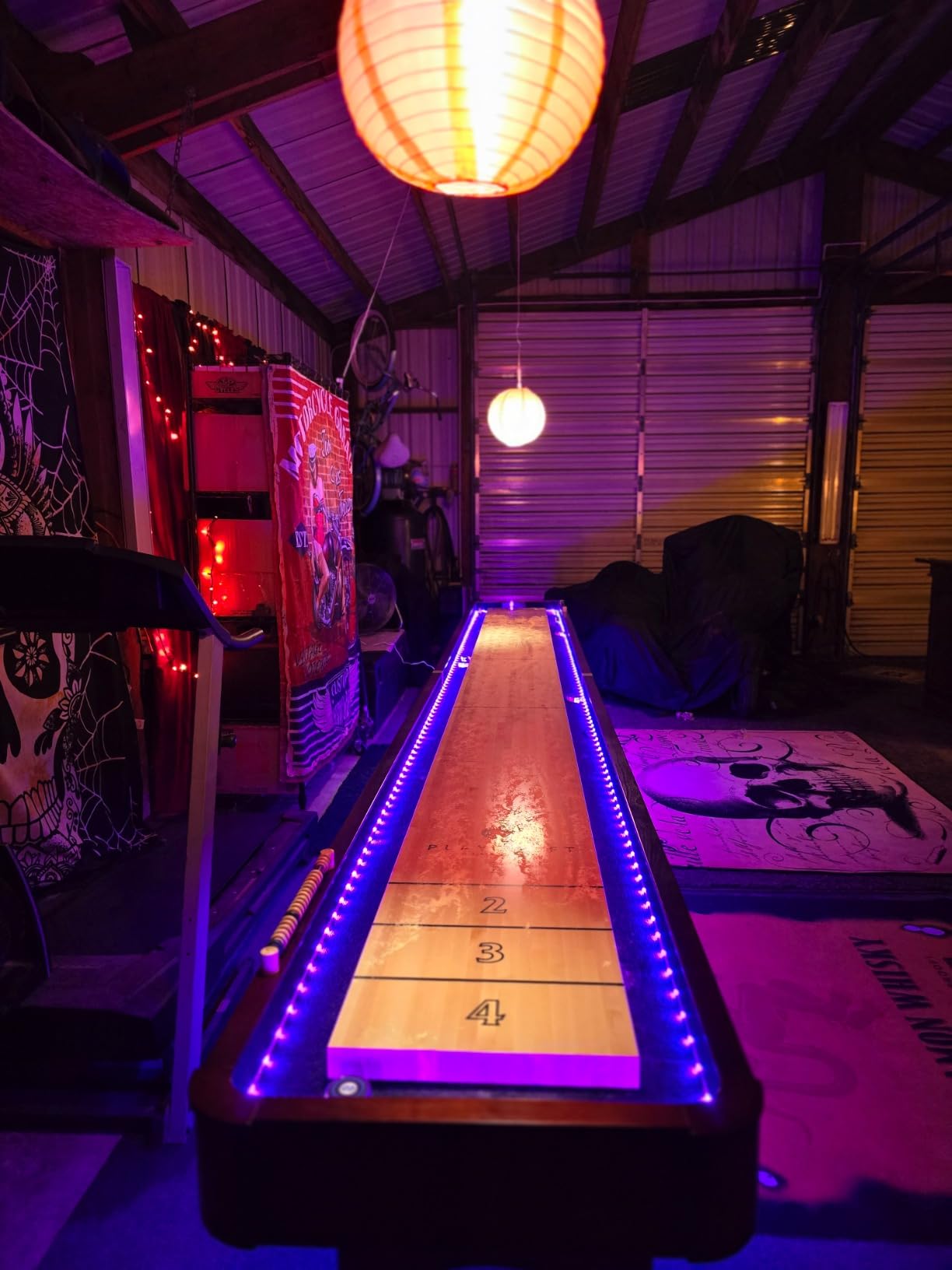 Playcraft Georgetown Shuffleboard Table with Storage Cabinet - Shuffle Board Game Table with Matching Abacus, 8 Pucks, Brush & Wax - Pro Climate Adjusters - Hand-Stained Burnished Finish customer photo 1