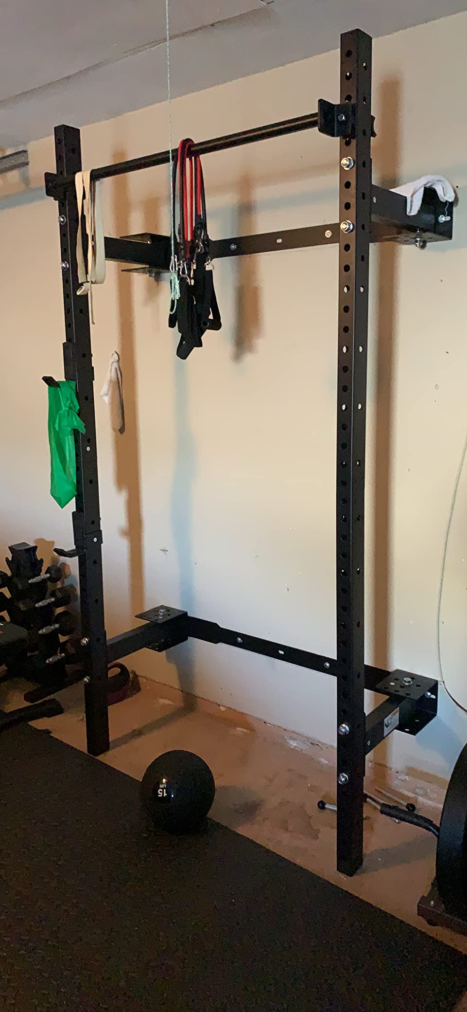 PRx Performance Wall Mounted Folding Power Squat Rack - Heavy Duty Adjustable Pull Up Bar, Space Saving Home Gym Equipment with Durable J-Cups, Ideal for Weight Lifting and Strength Training - Black customer photo 2