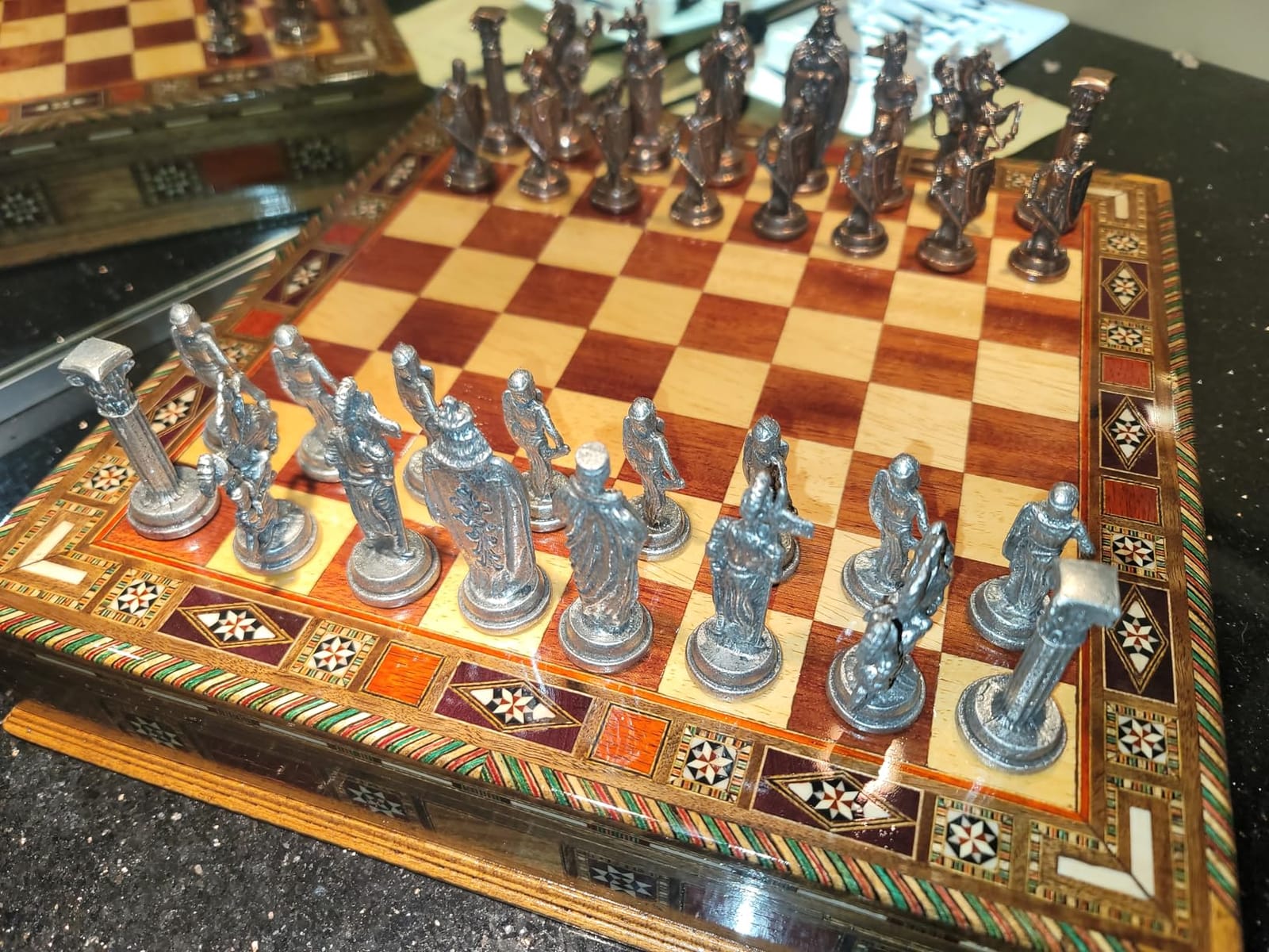 Medieval British Army Antique Copper Metal Chess Set for Adults,Handmade Pieces and Natural Solid Wooden Chess Board with Storage Inside King 3.35inc customer photo 2