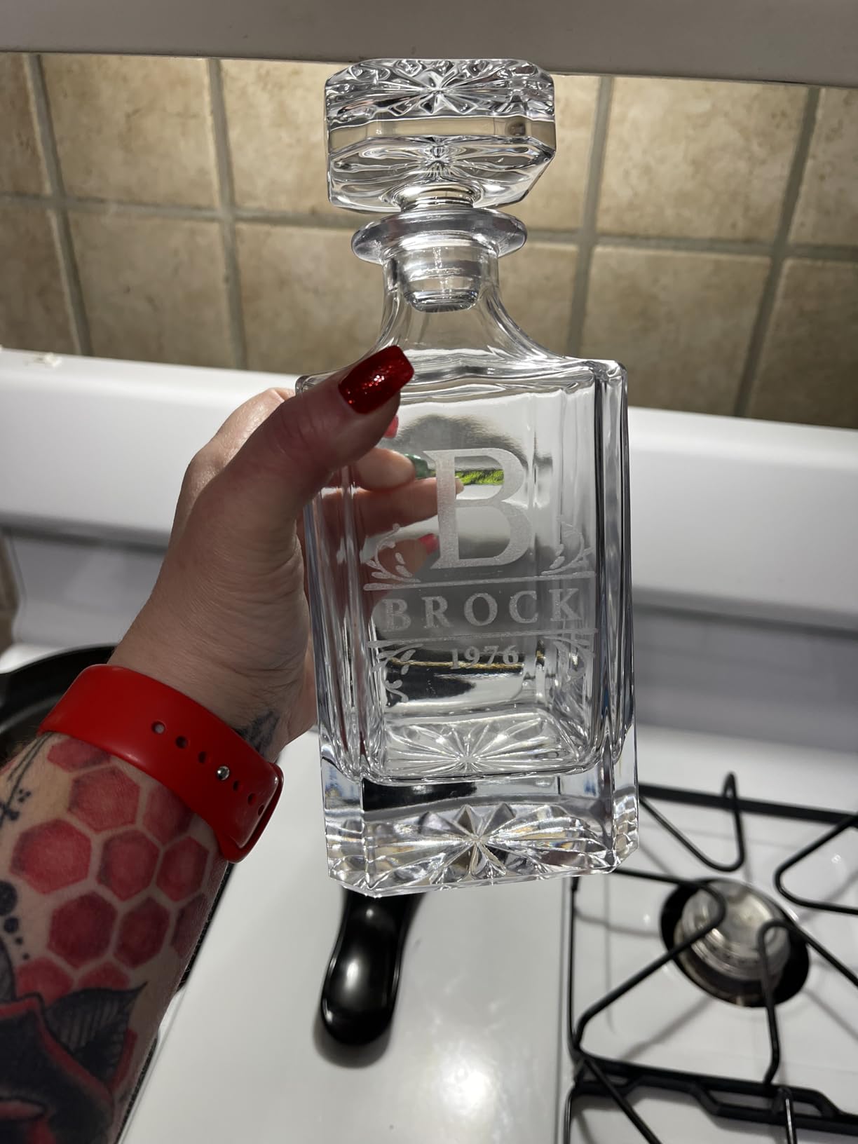 Personalized 5 pc Whiskey Decanter Set - 9 Design Options - Limited Edition, Custom Liquor Decanter | 25 Oz, 750ml Liquor Decanter w/ 4pcs Whiskey Glass Set #1 customer photo 2