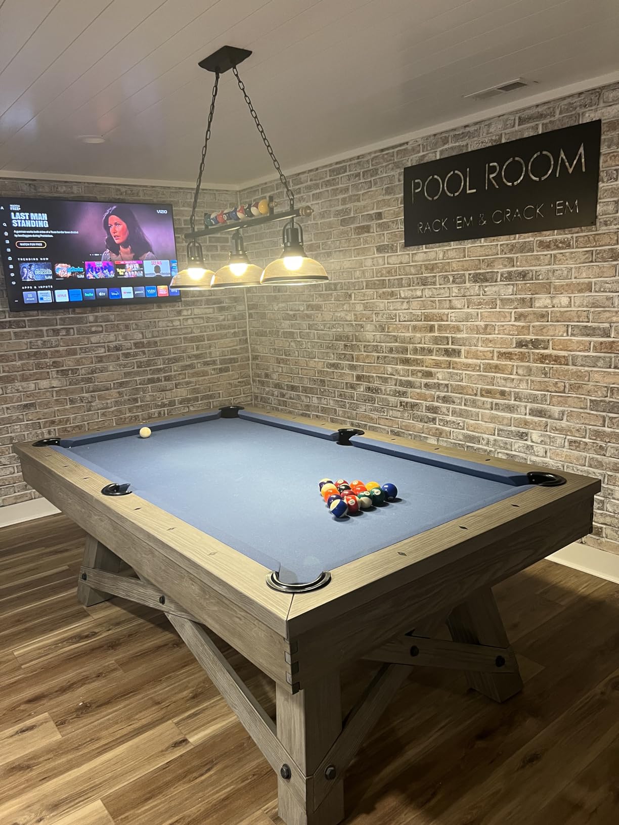 iMeshbean Pool Table Lighting Fixtures Ceiling Lamp for Game Room Beer Party 7' - 8 ' Table,Black Metal Ball Design Billiard Pendant Lamp with 3 Glass Shades (3 Heads Glass Shades) customer photo 2