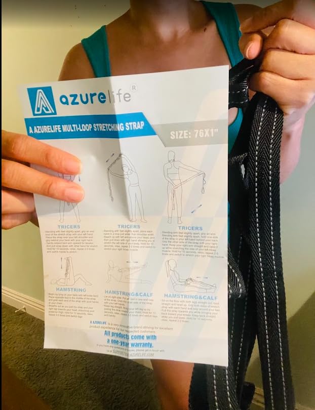 A AZURELIFE Premium Durable Stretch Straps with Loops, Stretching Strap for Physical Therapy, Multi-Loop Yoga Strap Fitness Exercise Strap for Yoga, Pilates, Dance, Flexibility&Exercise customer photo 1