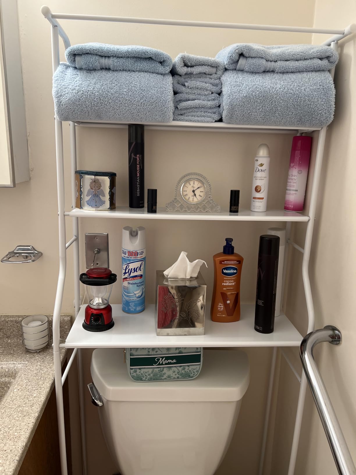 UDEAR 3-Tier Over The Toilet Rack,with Hanging Rod,Tower Shelf,White customer photo 1