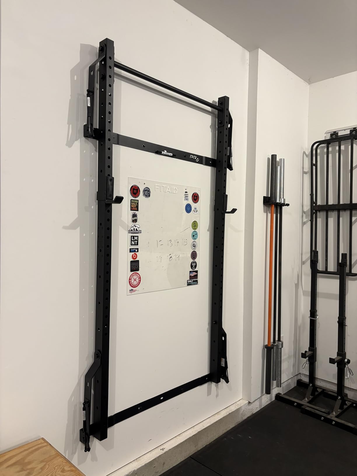 PRx Performance Murphy Foldable Squat Rack with Space-Saving Pull-Up Bar - Wall-Mounted Gym Equipment, Includes J-Cups for Barbell, Ideal for Strength Training, Bench Press and Leg Squats customer photo 1
