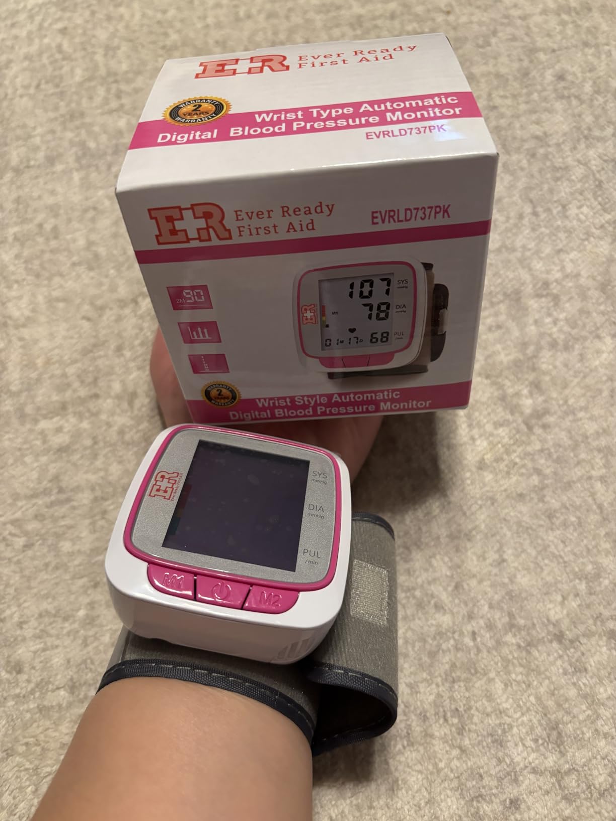 Ever Ready First Aid Fully Automatic Blood Pressure Wrist Cuff Watch Wearable Monitor for Home Use - Pink- Batteries Included customer photo 1