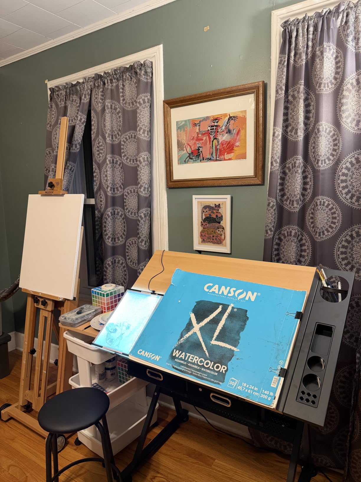 Yaheetech Adjustable Drafting Table Art Desk,Storage Drawers & Stool,Black customer photo 2
