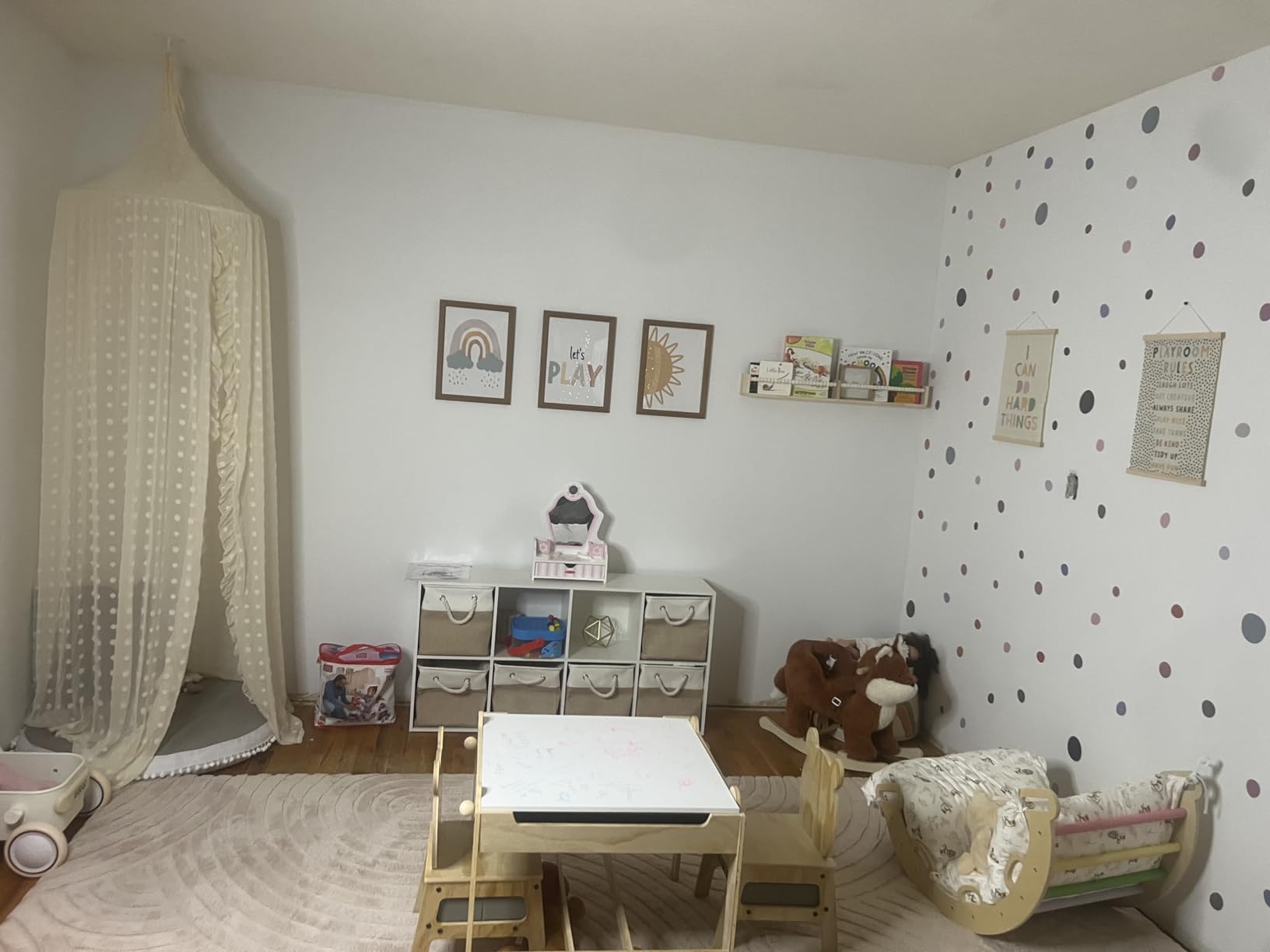 Wonder Space Elegant Kids Bed Canopy - Lace Chiffon Netting with Pom Pom, Princess Girls Fairy Dream Tent, Nursery Room Baby Crib Hanging Curtain Mosquito Net Children Reading Nook Decoration (Beige) customer photo 2