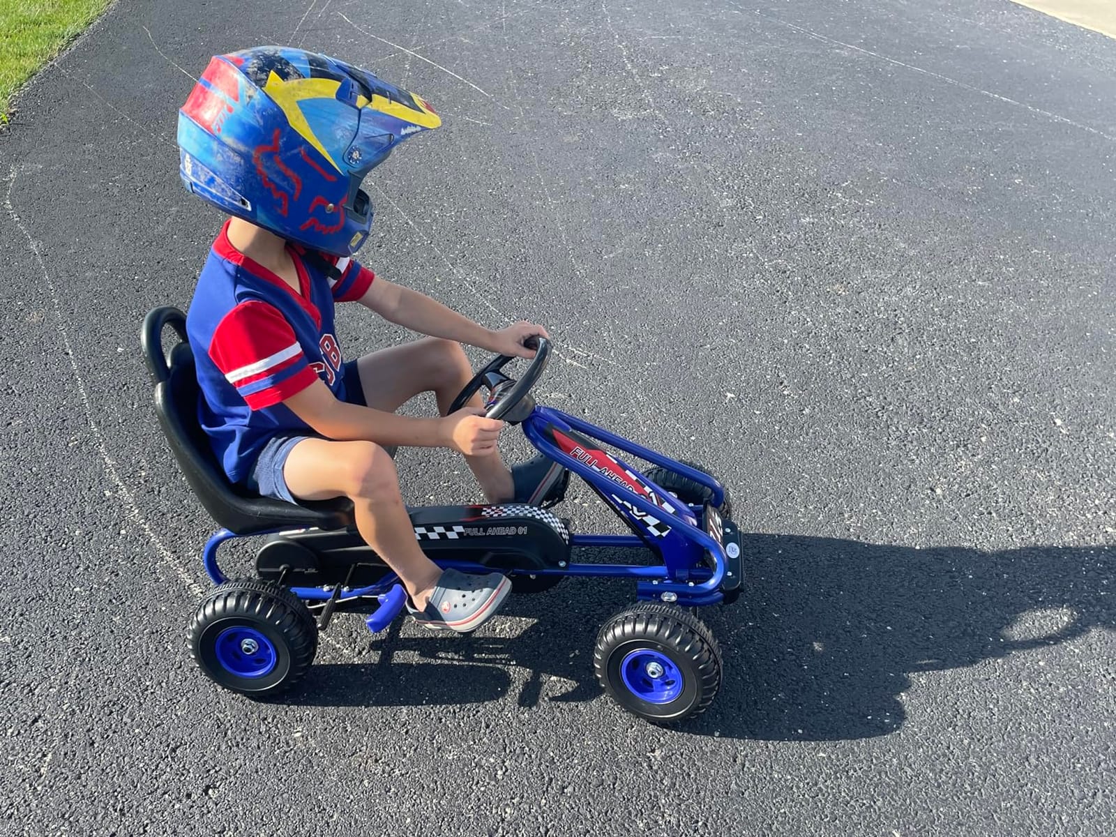 HONEY JOY Go Kart for Kids, 4 Wheel Pedal Powered Go Cart with Steering Wheels & Adjustable Seat, Safety Hand Brake, Non-Slip Tires, Outdoor Off-Road Racer Ride On Pedal Car for Boy Girl (Green) customer photo 2