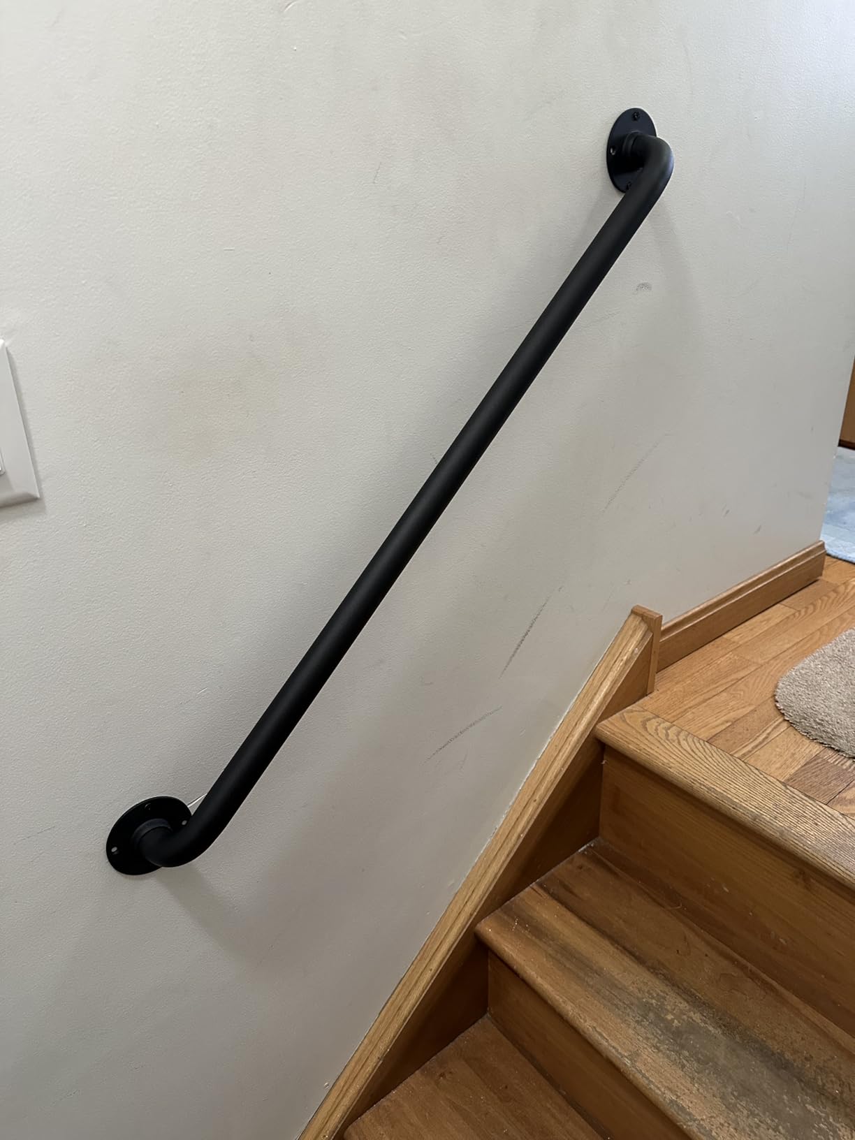36 Inch Black Metal Stairs Railing Indoor, Industrial Pipe Staircase Handrail - Wall Mount Hand Rails for Outdoor Steps, Banister Deck Rail, Safety Grab Bar for Senior or Disabled customer photo 1