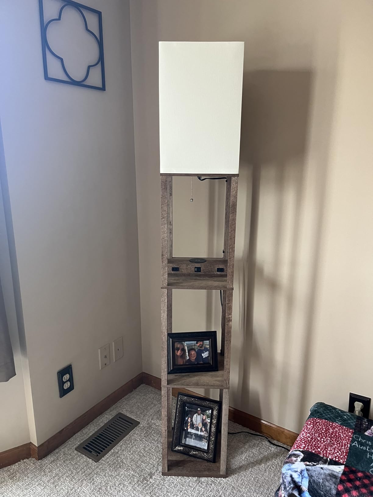 Mlambert Shelf Floor Lamp with Wireless Charger, USB, Type C, AC Port, Wood | Fast Charging USB Ports & Type C Port & 2 Power Outlets, 3 Tier Storage Shelf Lamp, E26 Base, 60W Max (Bulb Not Included) customer photo 2