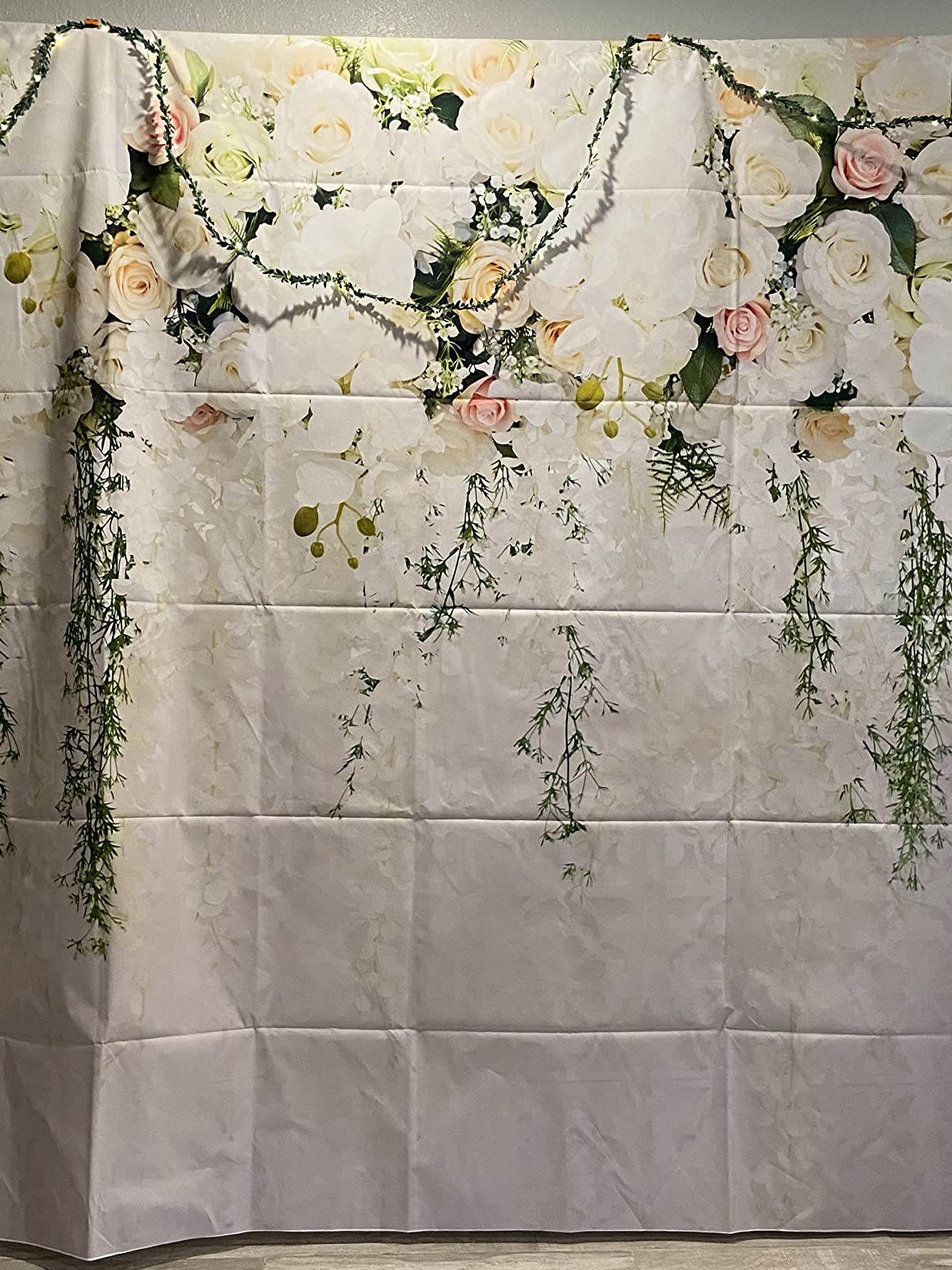 Mocsicka Wedding Flower Backdrop Wall Floral Bridal Shower Backdrops for Photoshoot Wedding Decoration for Reception White Rose Floral Photography Background Banner(7x5ft) customer photo 2