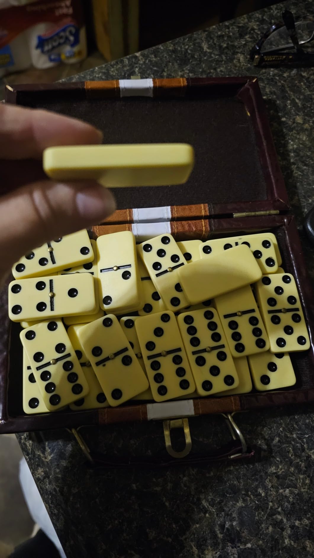 Kicko Premium Classic Domino Set - Jumbo - Double Six - 28 Thick Pieces in Durable Wooden Vegan Leather Box for Boys, Girls, Adults, Kids Party Favors and Game Night Use - Up to 2-4 Players customer photo 1