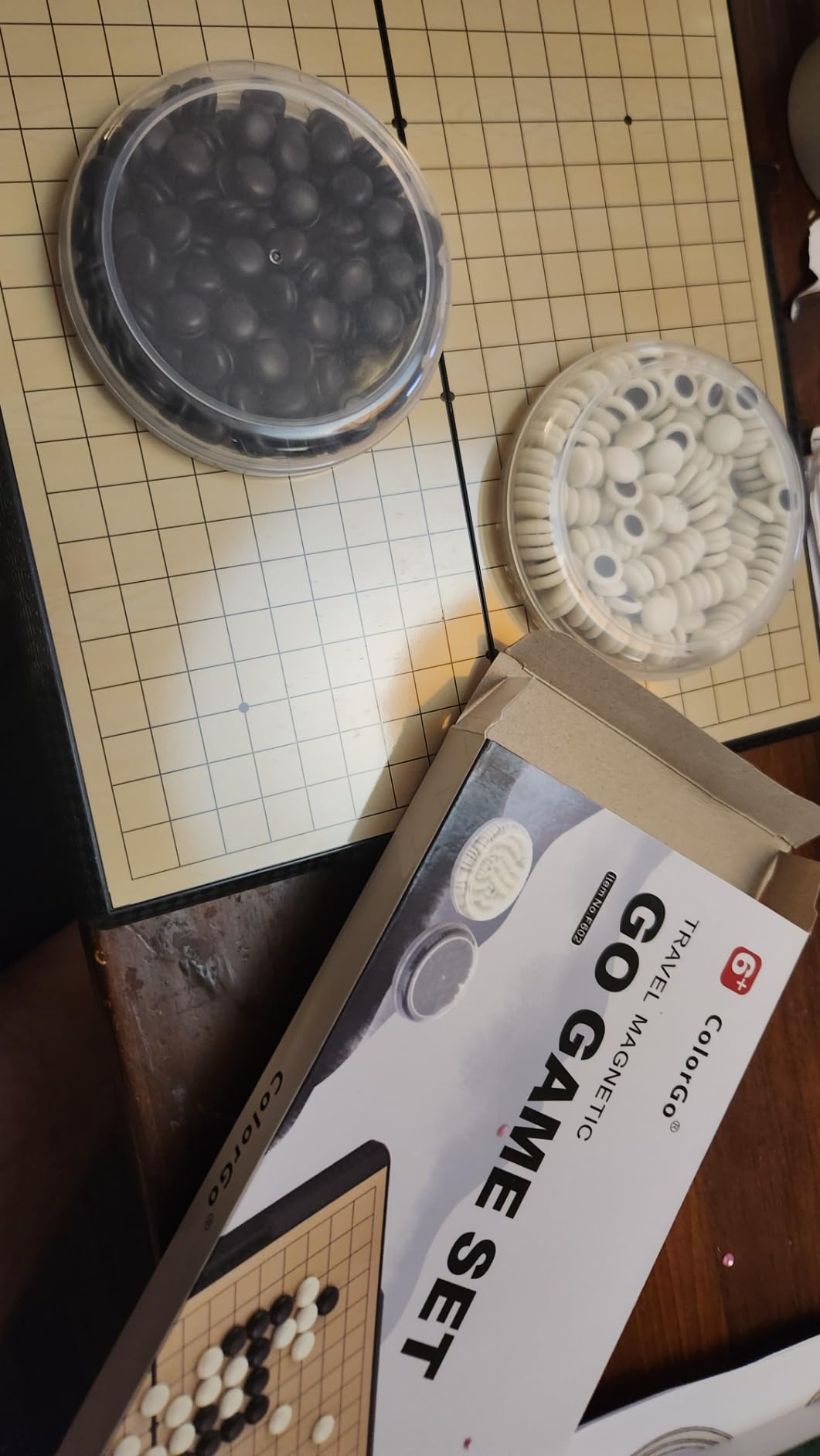 19x19 Go Board Game Set with Large Folding Travel Board (11.3-Inch) and Magnetic Plastic Stones Strategy Weiqi Games customer photo 2