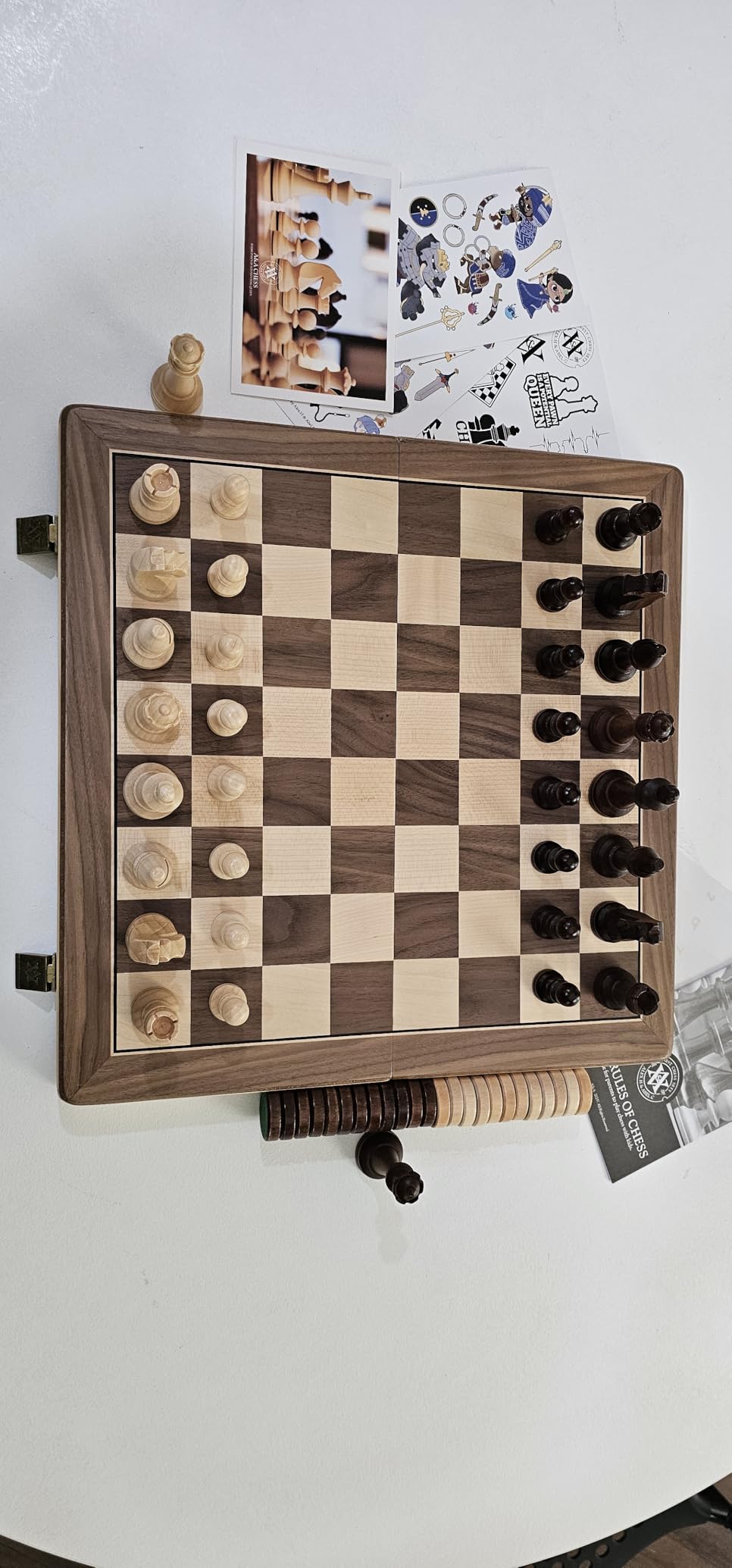 A&A 15 inch Wooden Magnetic Chess & Checkers Set for Adults / 3 inch King Height Unique Chess Pieces / 2 Extra Queens / 2 in 1 Chess Board Game… customer photo 1