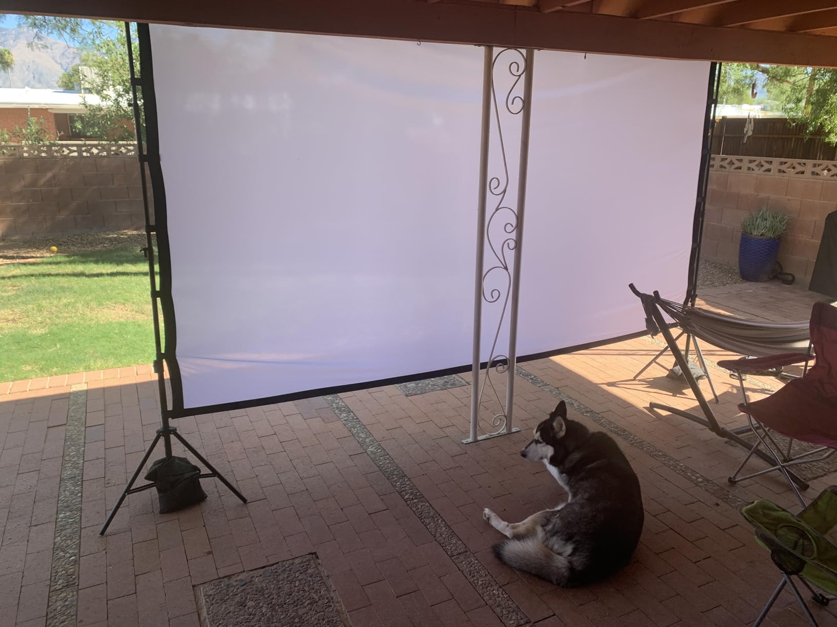 100 Inch Outdoor Projector Screen with One-Piece Telescopic Stand, Wrinkle-Resistant 4K HD Movie Screen for Backyard, Camping and Indoor Home Theater (Fits Long Throw Projectors) customer photo 2