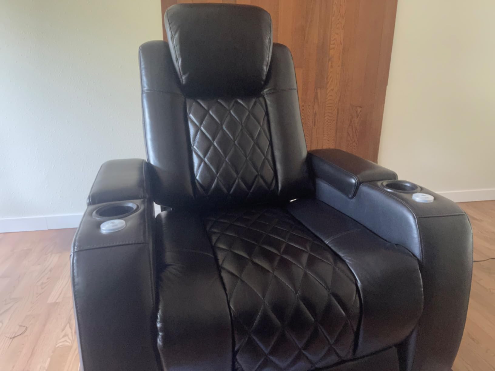 Valencia Tuscany Home Theater Seat - Nappa Leather Power Recliner with Cool Gel Memory Foam, USB-C/A Charging, RGB LED Lights, Adjustable Lumbar & Headrest (Single Recliner, Dark Chocolate) customer photo 2