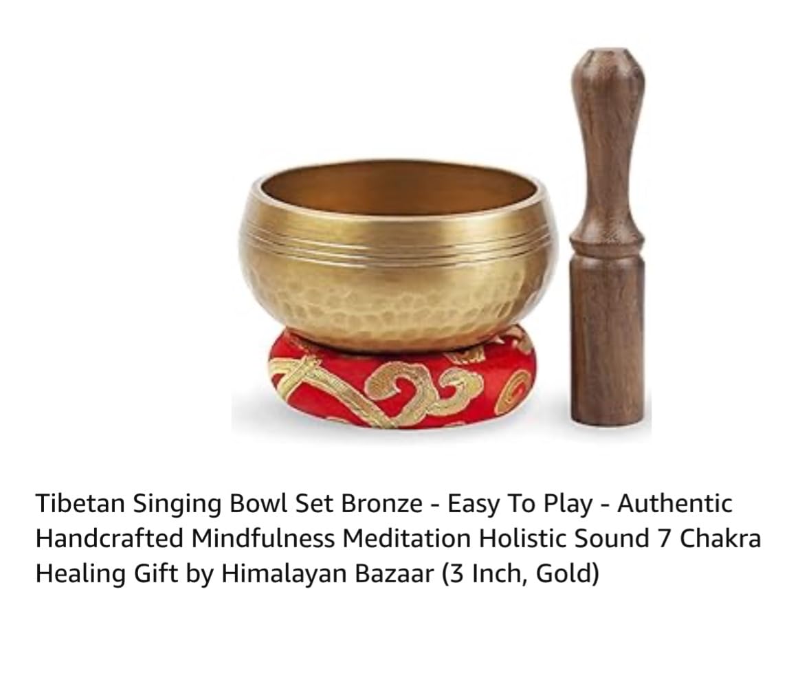 Premium Tibetan Singing Bowl Set - Authentic Handcrafted Mindfulness Meditation Holistic Sound 7 Chakra Healing Gift by Himalayan Bazaar (3 Inch, Gold) customer photo 2