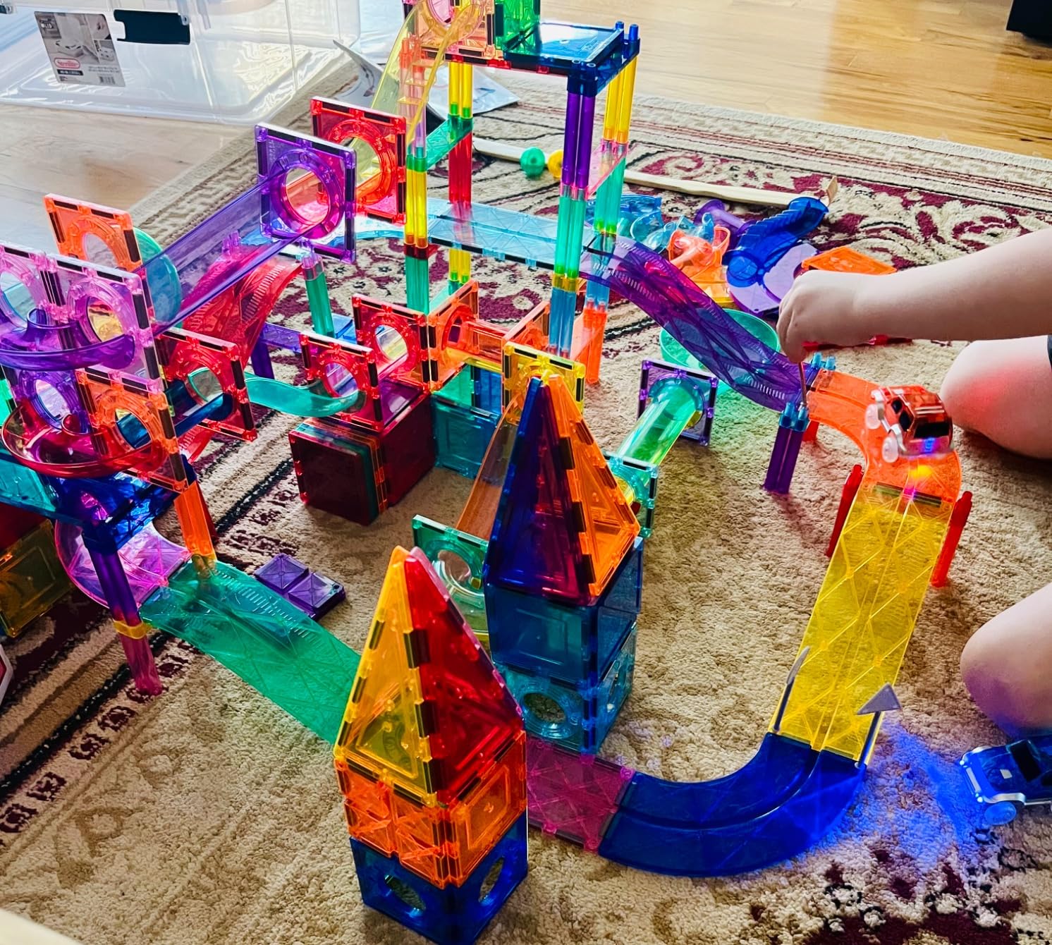 PicassoTiles 108 Piece Marble Run Race Track Set with LED Cars STEM Ages 3+ customer photo 1