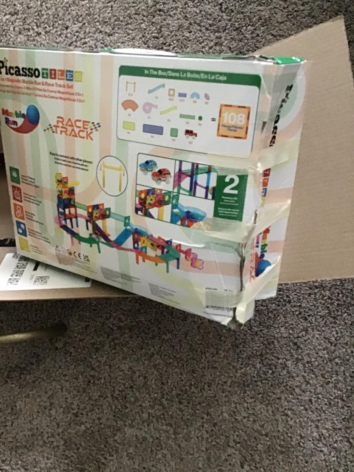 PicassoTiles 108 Piece Marble Run Race Track Set with LED Cars STEM Ages 3+ customer photo 2