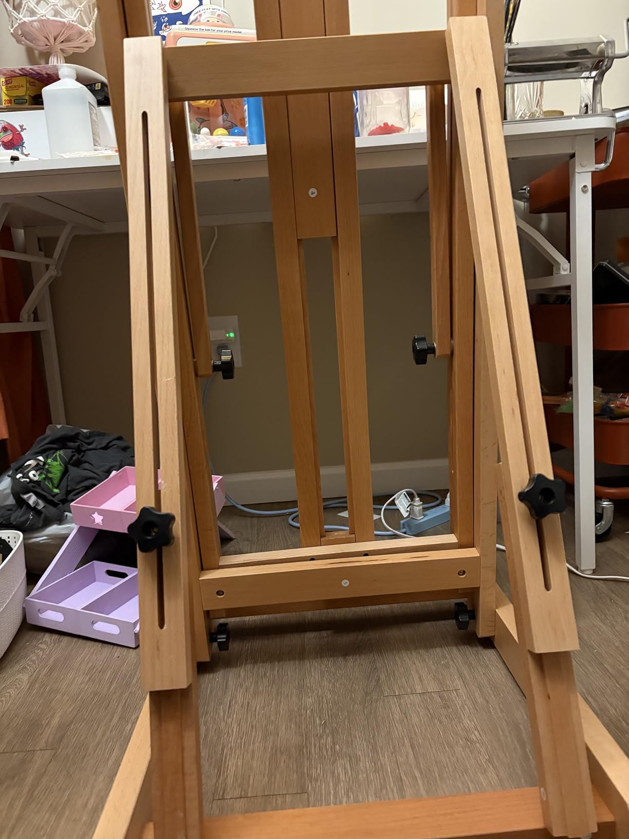 MEEDEN Studio H-Frame Easel -Adjustable Beech Wood Studio Art Easel, Painting Floor Easel Stand, Movable and Tilting Flat Available, Holds Canvas Art up to 77