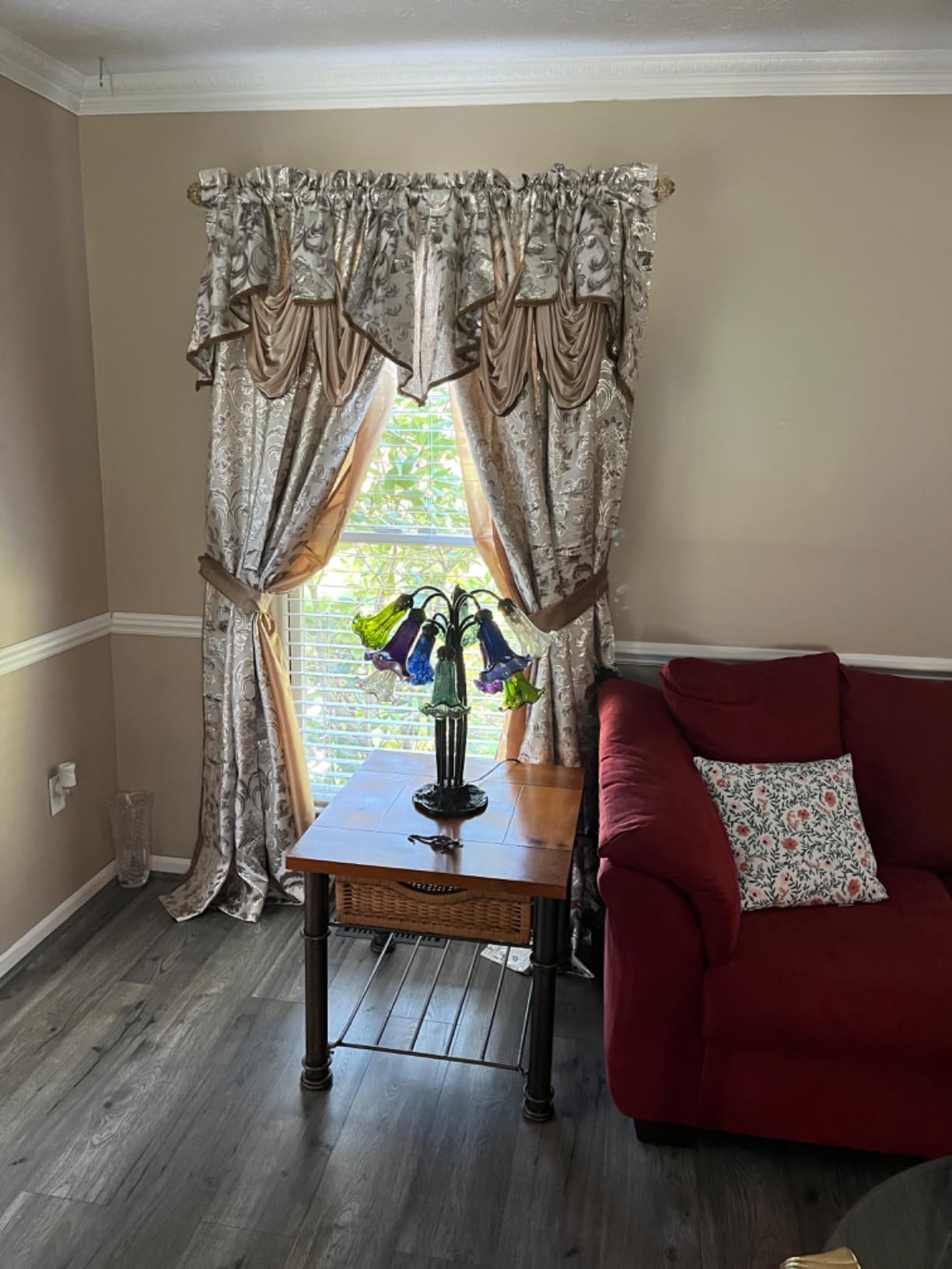 GOHD Samba Star Jacquard Window Curtain Panel Drape with Attached Fancy Valance and Taffeta Backing, 2pcs Set, 54