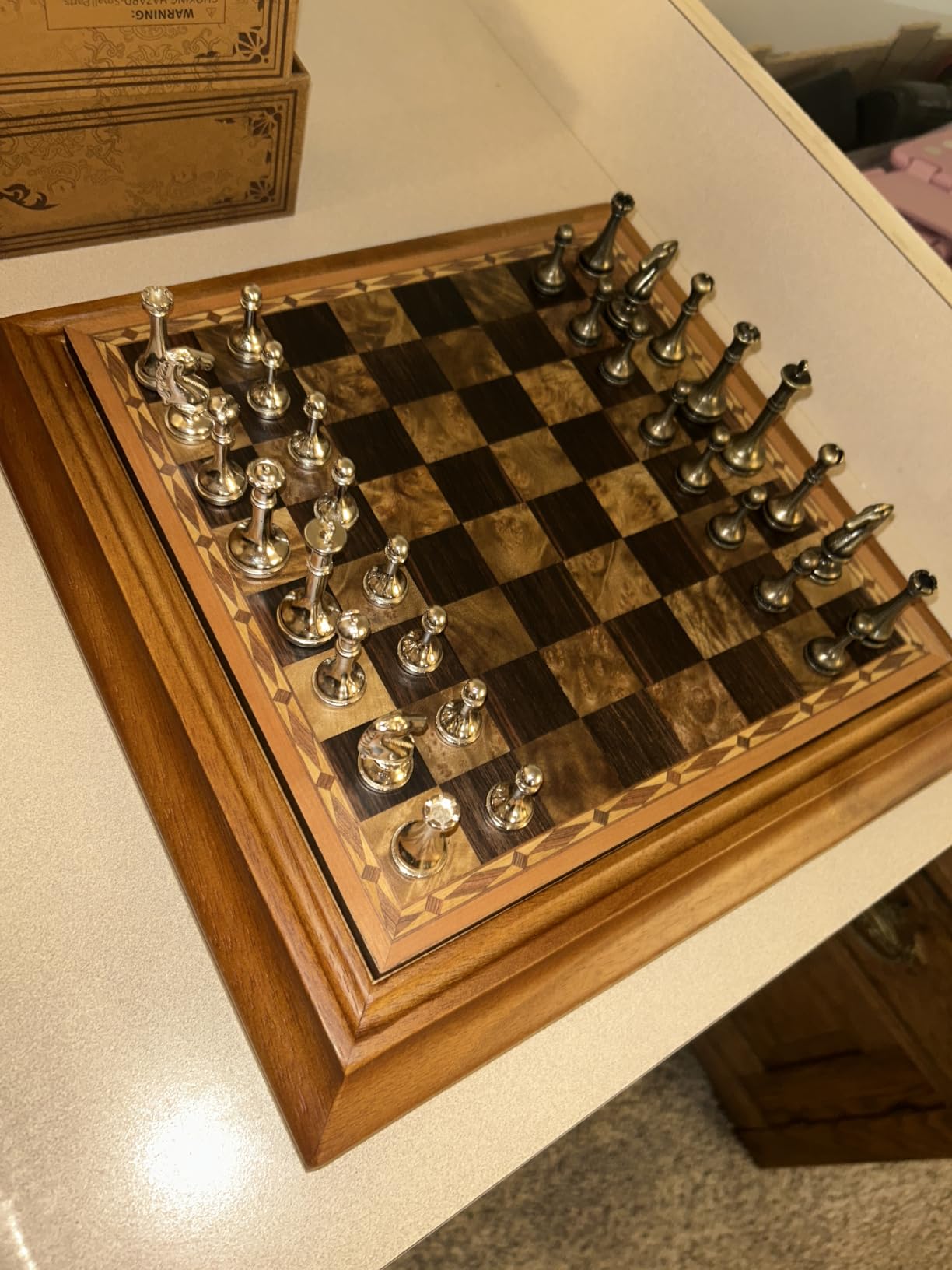 AMEROUS 14 inches Wooden Chess Set with Metal Chess Pieces / 2.5'' King/Storage for Chessmen/Gift Package/Instructions/Classic Board Game customer photo 2