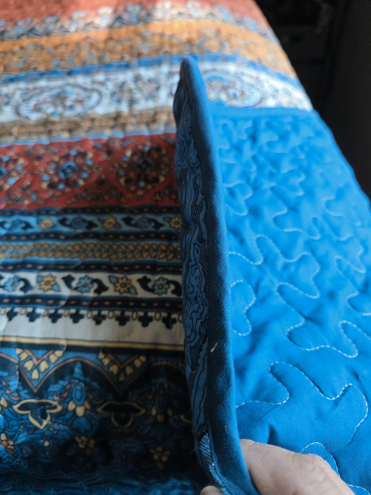 WONGS BEDDING Boho King Quilt Bedding Set, 3 Pieces Soft Bedspread,Blue customer photo 2