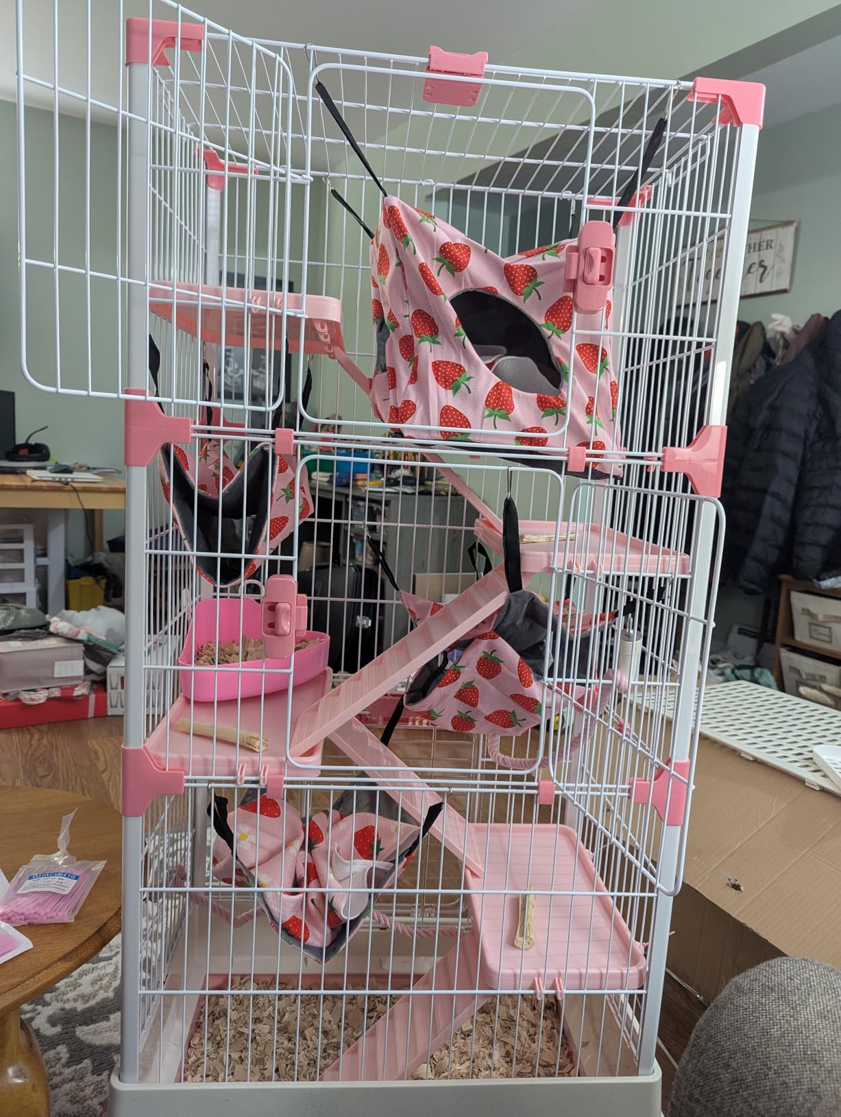 Large 5-Tiers Deluxe in/Outdoor Chinchilla Ferret Squirrel Hedgehog Kitten Rabbit Bunny Hutch House Critter Habitat Mesh Floor Easy Clean 2-Inch Deep Pull Out Tray with Rolling Casters customer photo 1