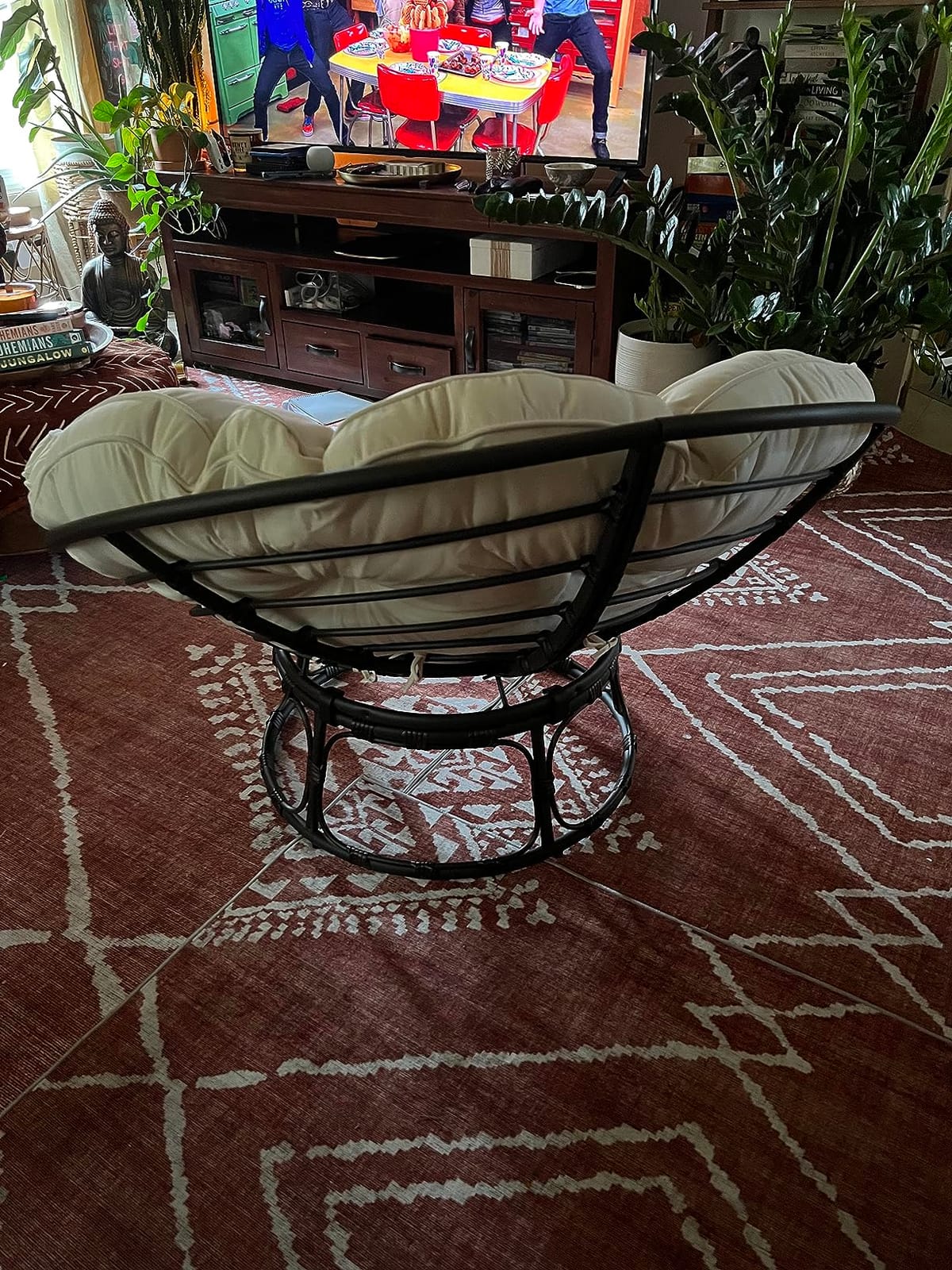 Joyside Papasan Chair with Cushion and Frame, 46'' Wicker Papasan Lounge Chair Large Saucer Chair, Brown Frame with Beige Cushion customer photo 2
