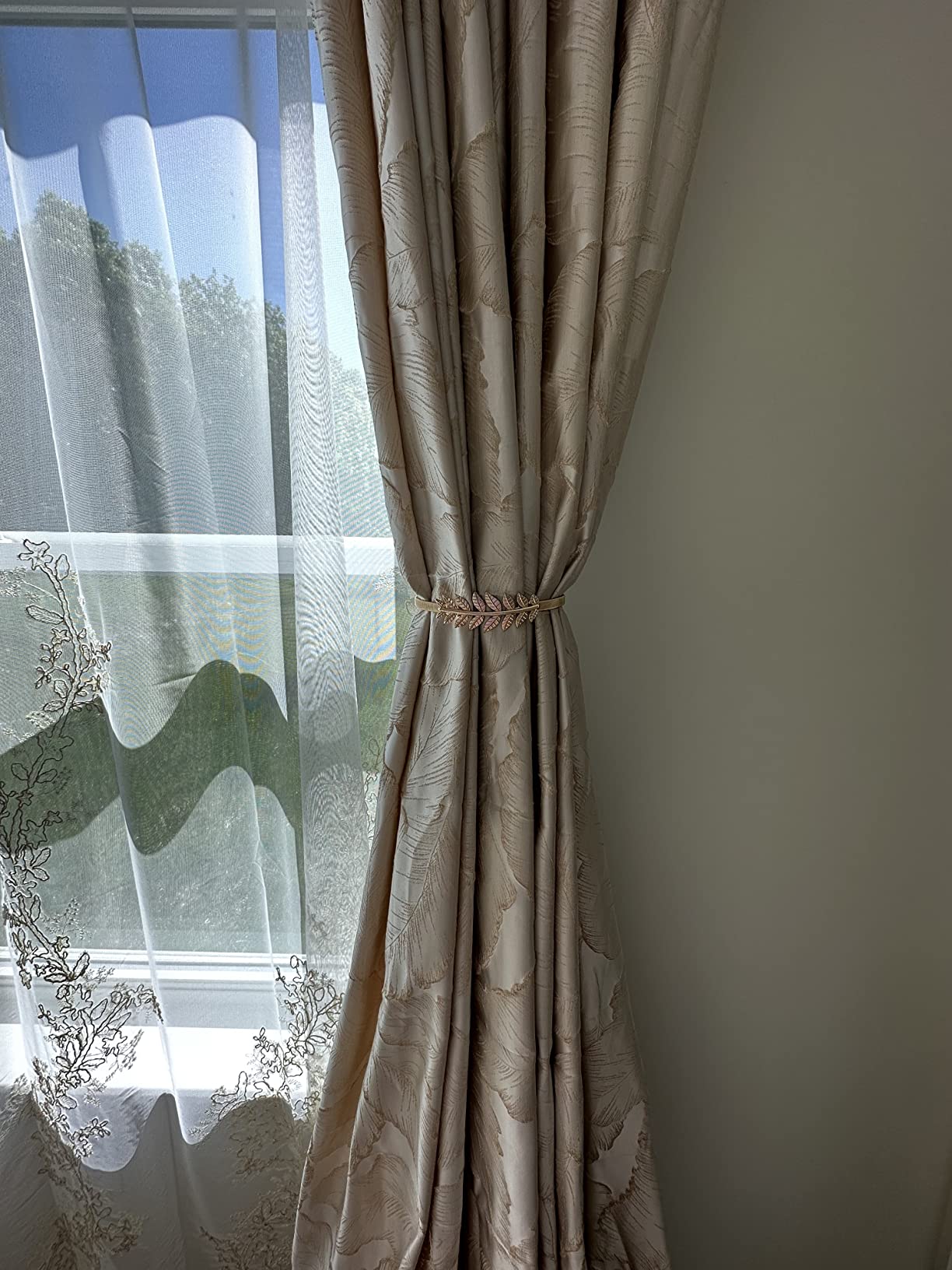 Luxury Curtains Beige Jacquard Drapes 3D Gold Leaf High Precision Curtains for Living Room 2 Panels for Bedroom Grommet Top (Beige, 54 x 108) customer photo 1