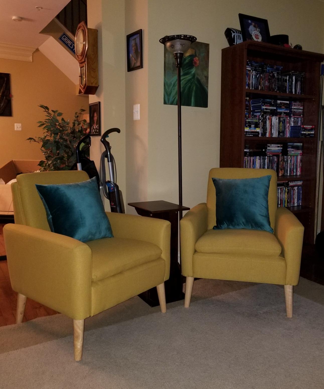 Faux Leather Accent Chair Upholstered Living Room Arm Chair Comfortable Reading Sofa Chairs for Bedrooms Dorm Room Office Waiting Room Furniture Chair, Dark Blue customer photo 2