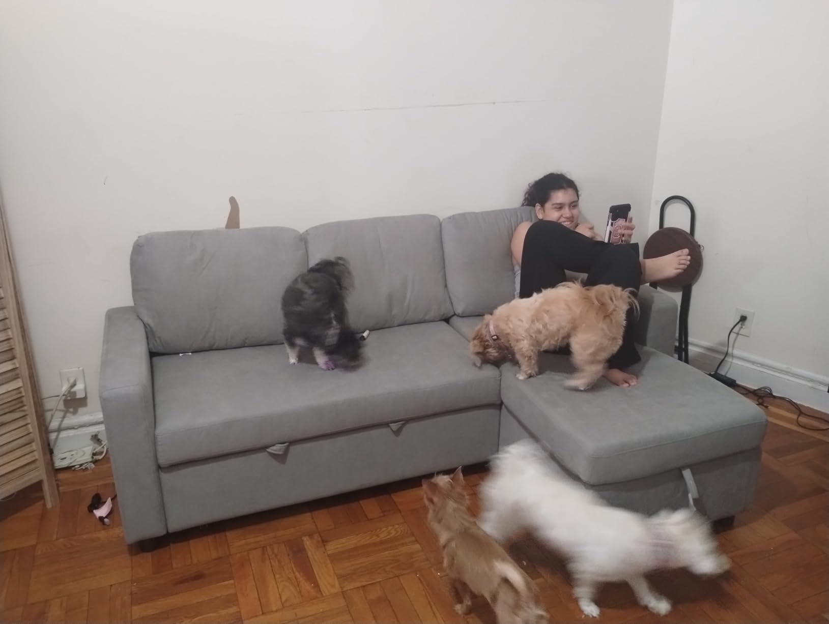 Yaheetech L Shaped Pull Out Sectional Sofa Bed with Storage, Black customer photo 2